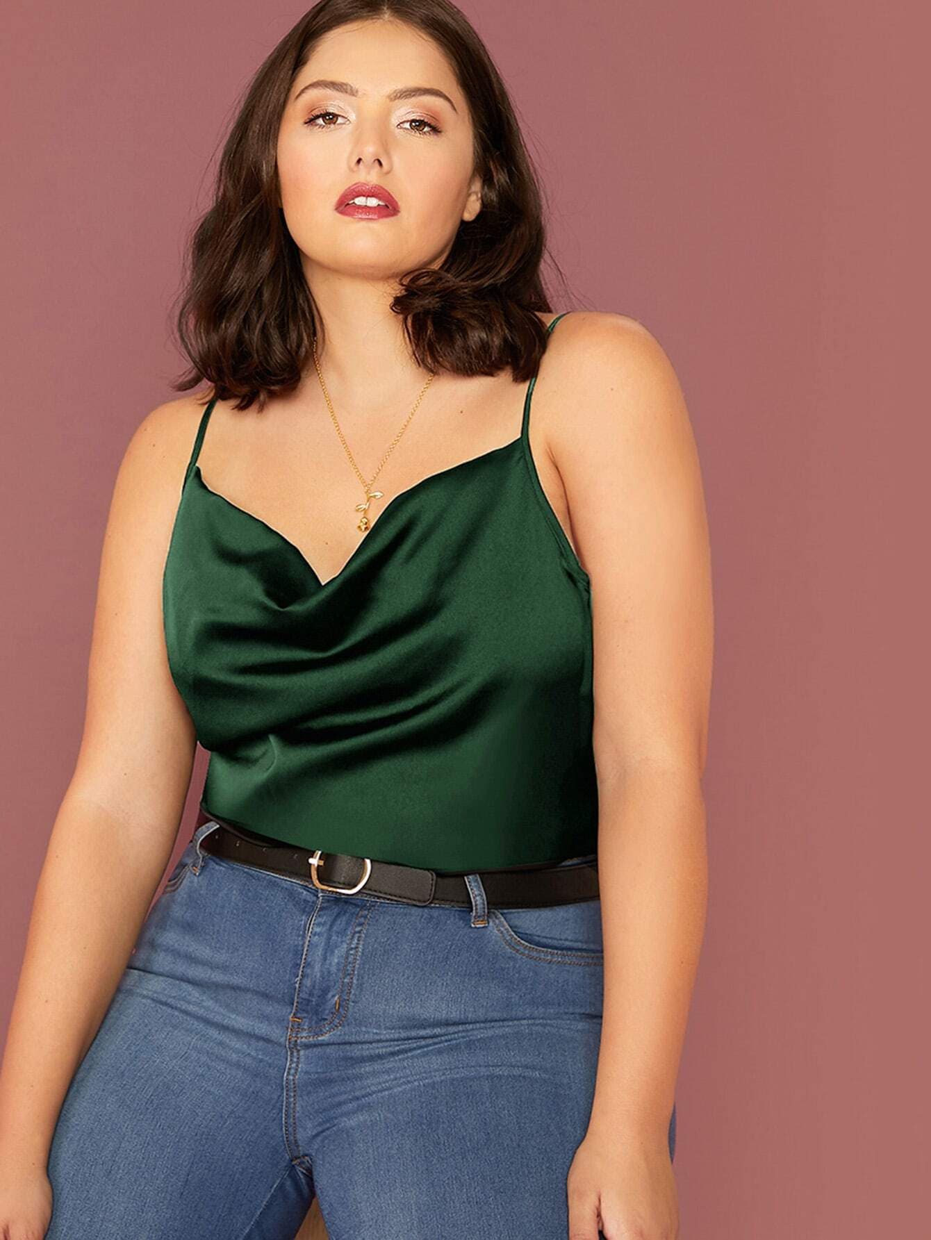 SHEIN BAE Plus Draped Spaghetti Strap Satin Cami Top