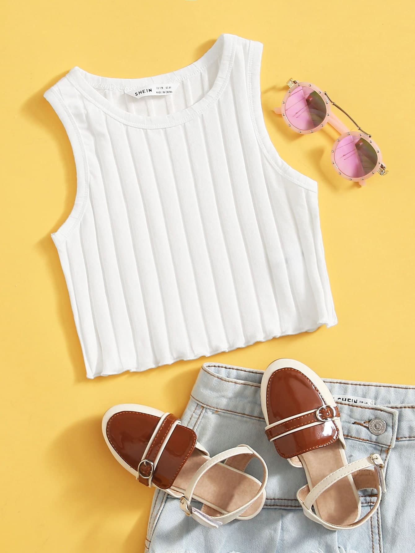 SHEIN Tween Girl Lettuce Trim Rib-Knit Tank Top