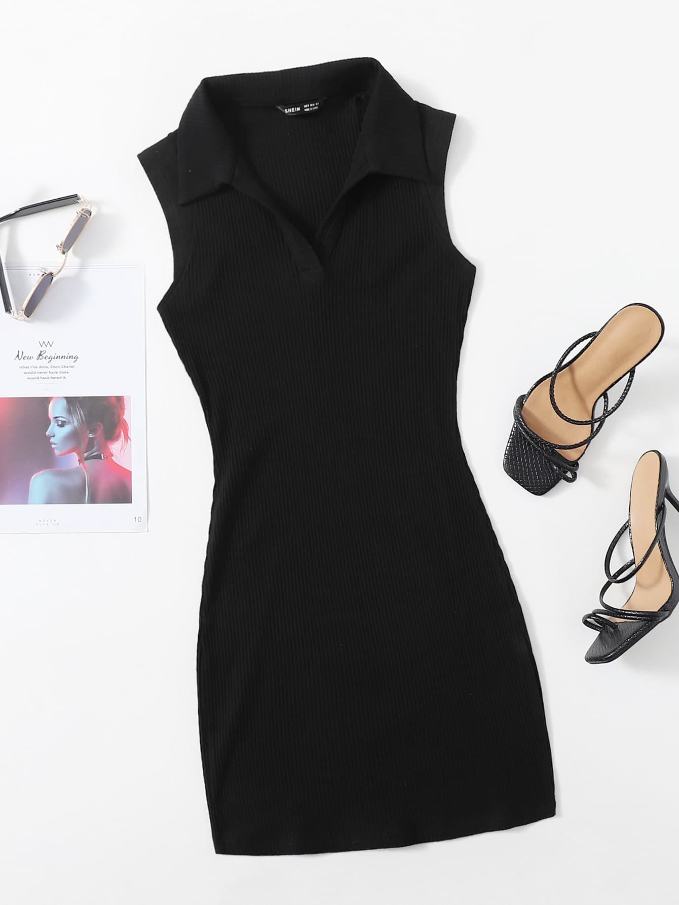 SHEIN Essnce Rib-Knit Solid Bodycon Dress,Business Casual Woman