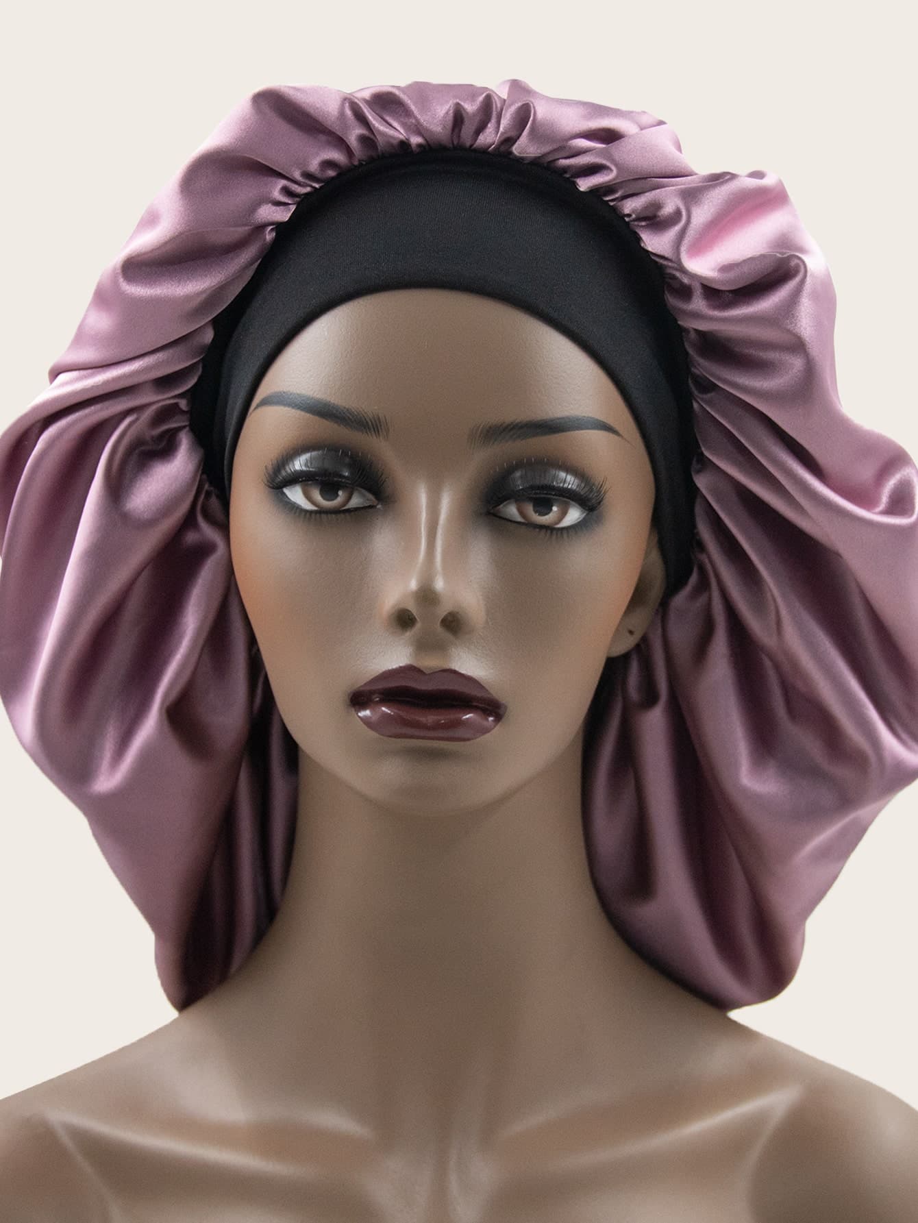 Awegeo 1pc Women's Large Satin Sleep Cap - Solid Color Elastic Wide-Brim Hair Care Cap, Soft Breathable Silky Fabric, Non-Slip Comfortable Design, Suitable For Nighttime And Daily Use
