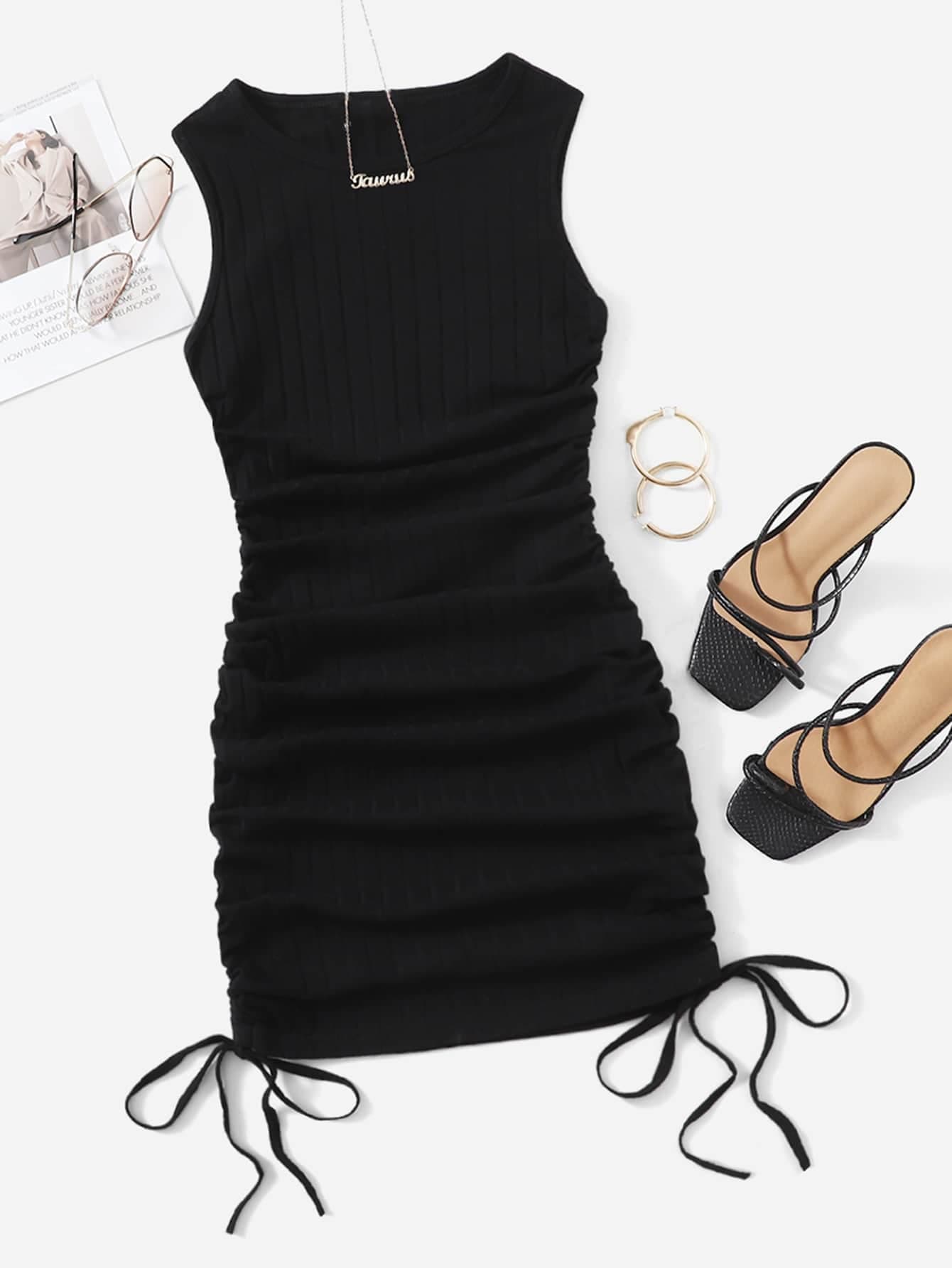 SHEIN EZwear Ruched Drawstring Side Bodycon Dress
