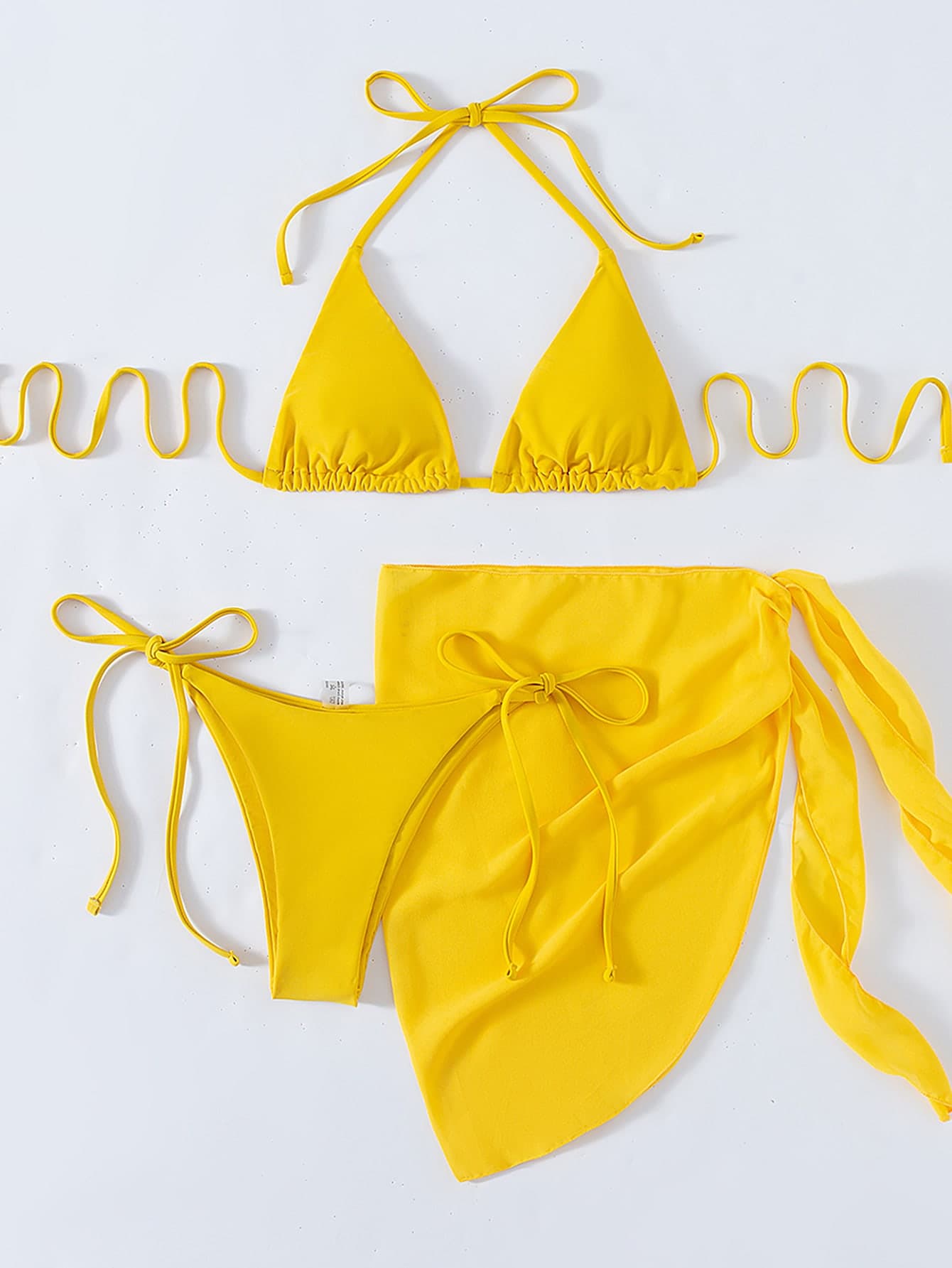 SHEIN Swim Summer Beach Solid Bikini Set Triangle Bra & Thong Bottom & Beach Skirt 3 Piece Bathing Suit