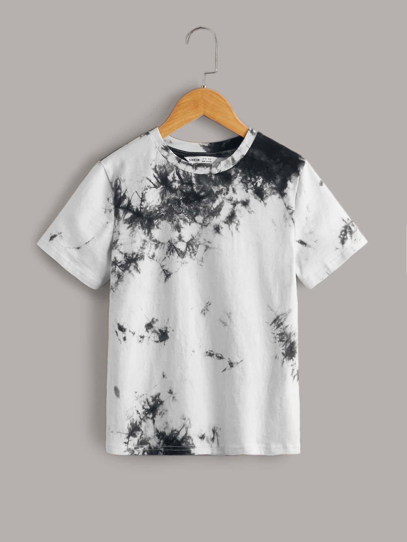 SHEIN Tween Boy Knitted Round Neck Short Sleeve Tie Dye T-Shirt