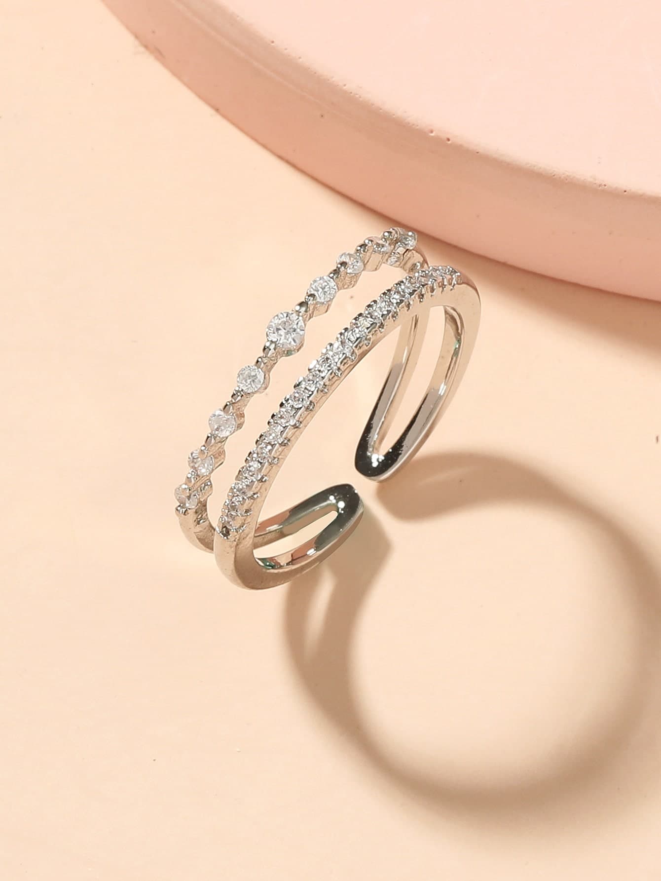 1pc Fashionable & Versatile Double-Layer Zirconia Women's Open Ring, Gold Plated, Women's Holiday Gift Jewelry