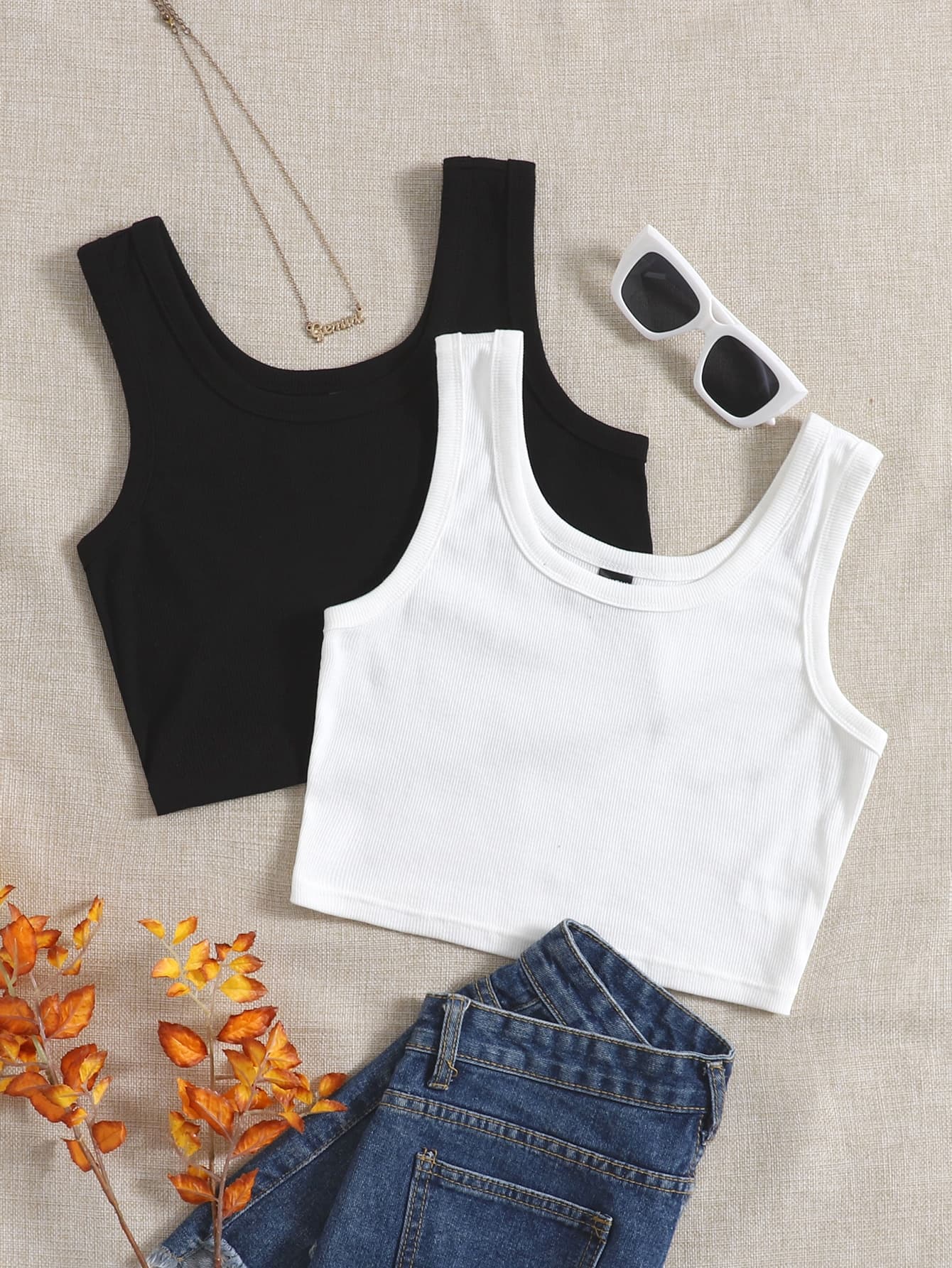 SHEIN EZwear 2pcs Ribbed Casual Versatile Camisole