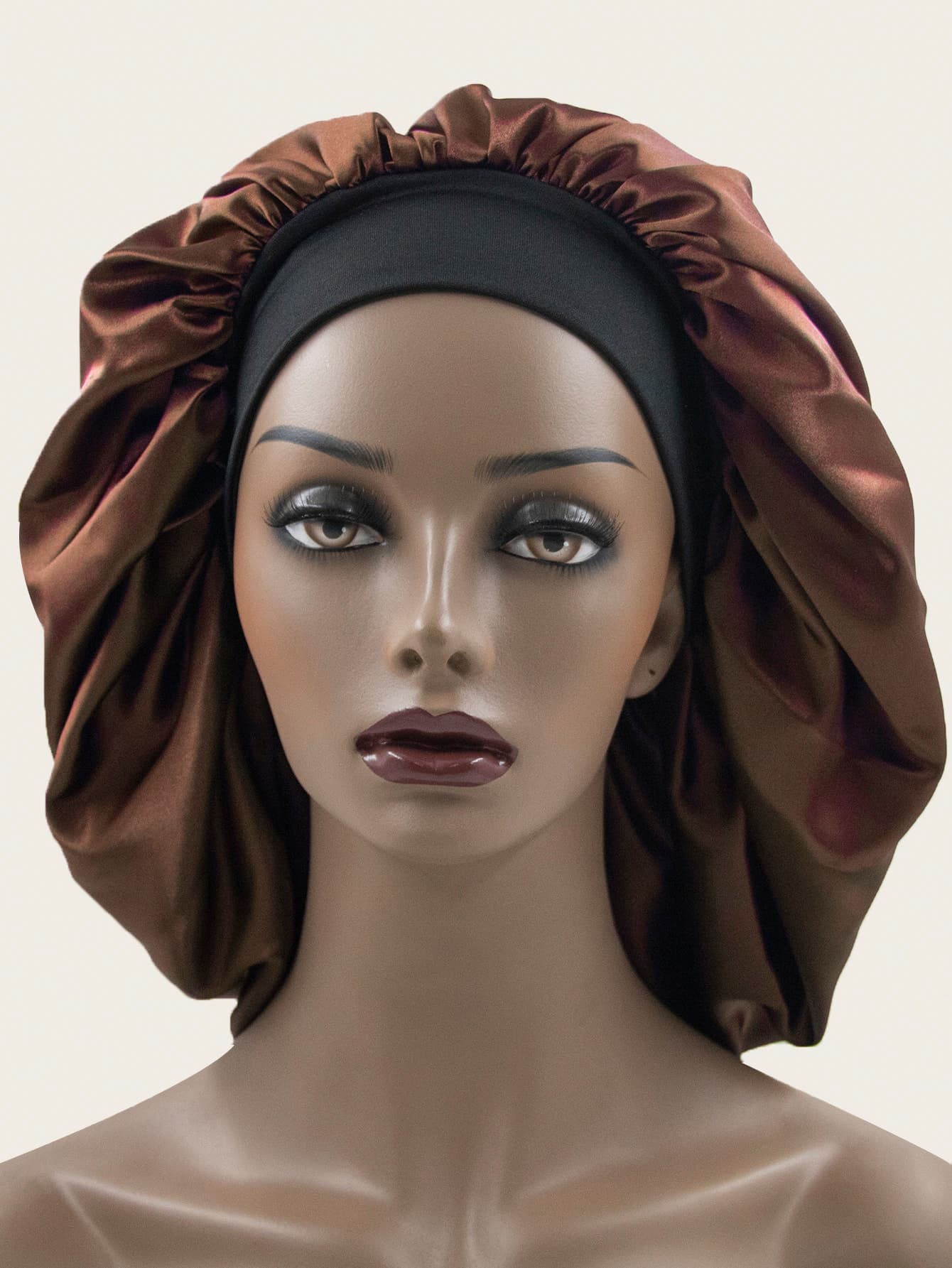 Awegeo 1pc Women's Large Satin Sleep Cap - Solid Color Elastic Wide-Banded Hair Care Cap, Soft Breathable Silky Fabric, Non-Slip Comfortable Design, Suitable For Nighttime And Daily Use