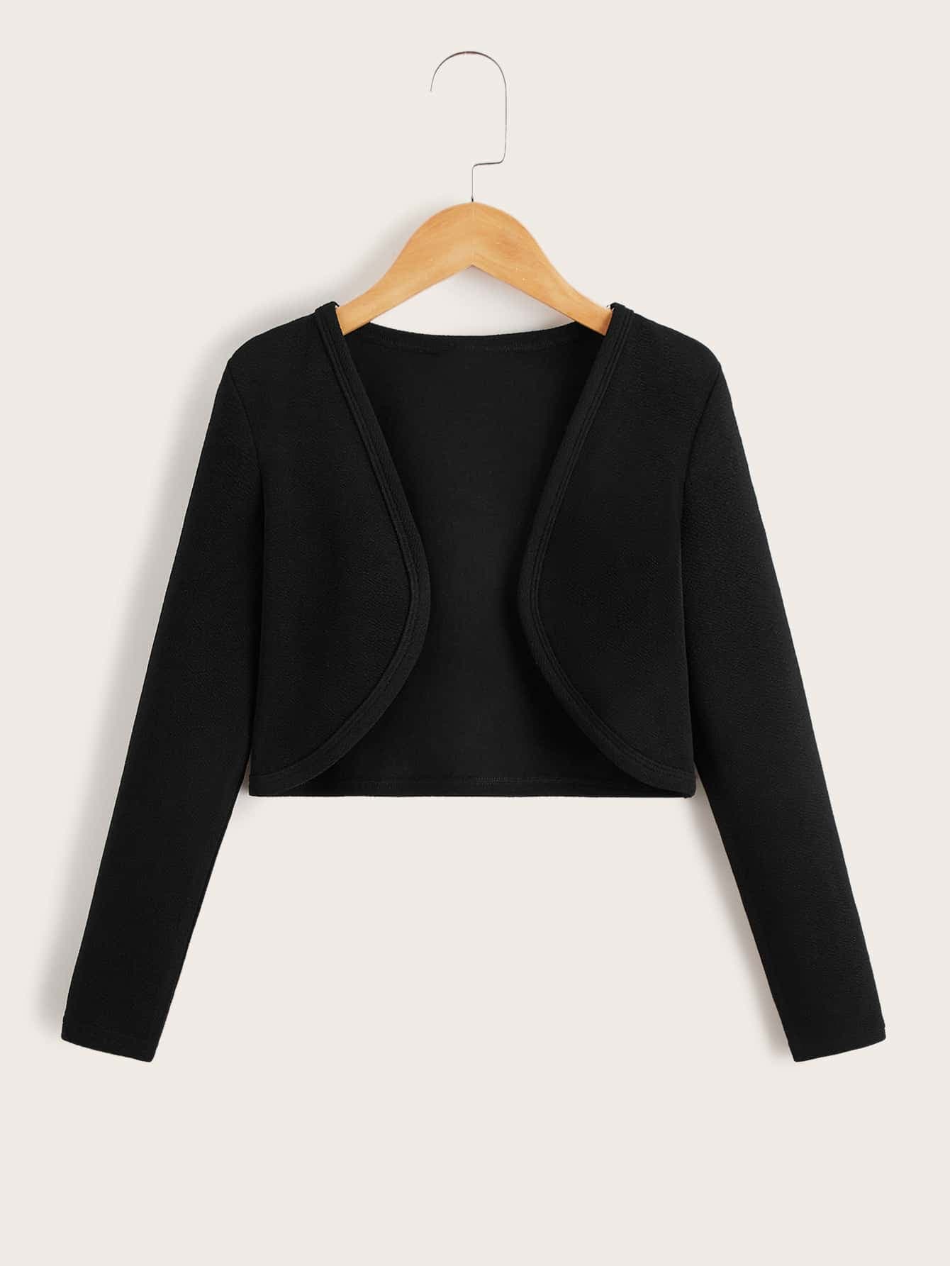 SHEIN Tween Girls' Simple Solid Color Cropped Jacket, Spring & Autumn