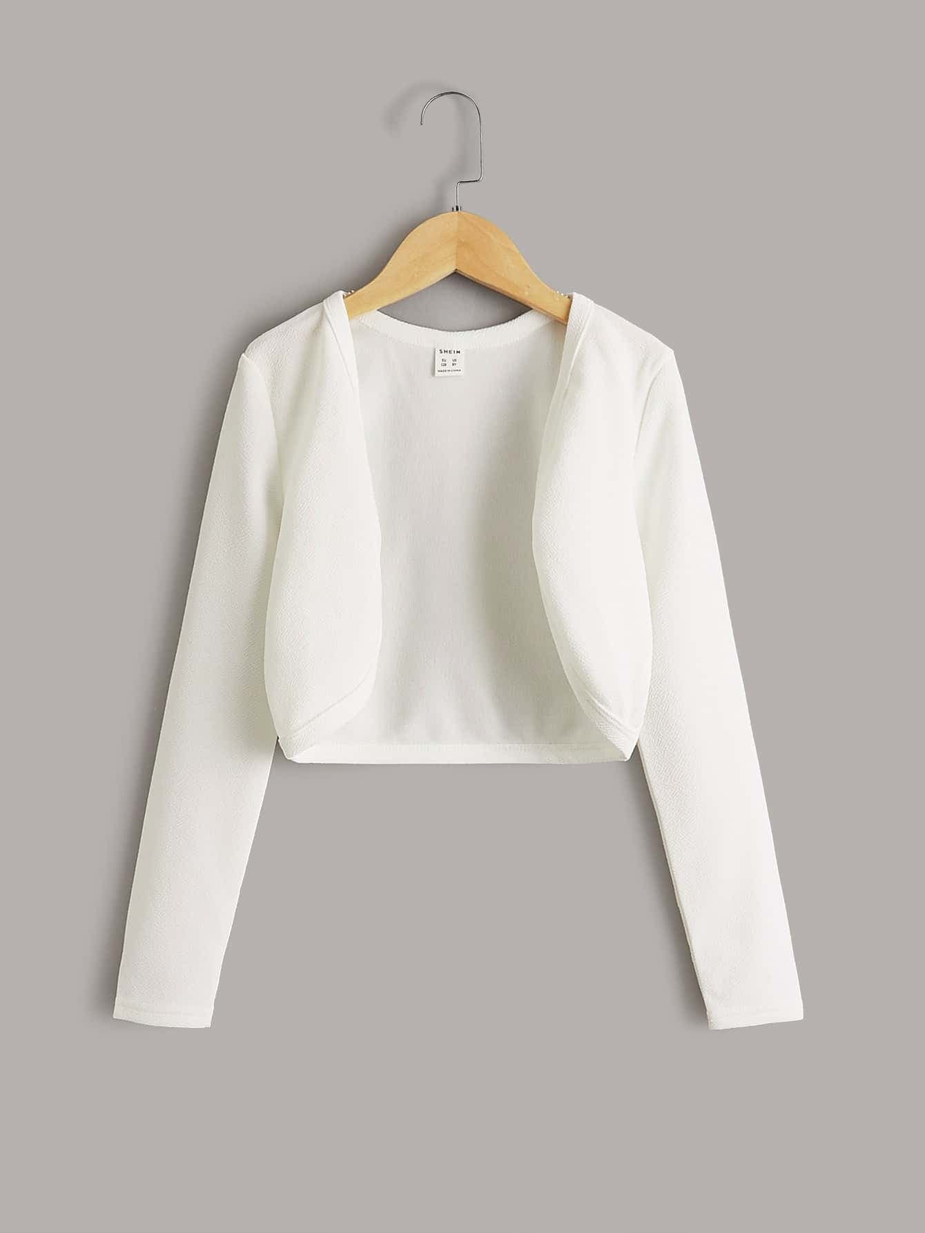 SHEIN Tween Girl Casual Solid Color Long Sleeve Open Front Jacket,In Fall/Winter