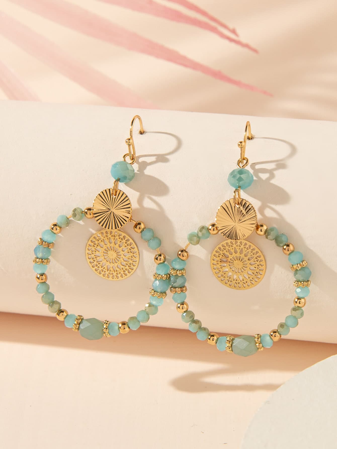 1 Pair Crystal Beaded Round Earrings (Bead Color Gradient Randomly Assorted)