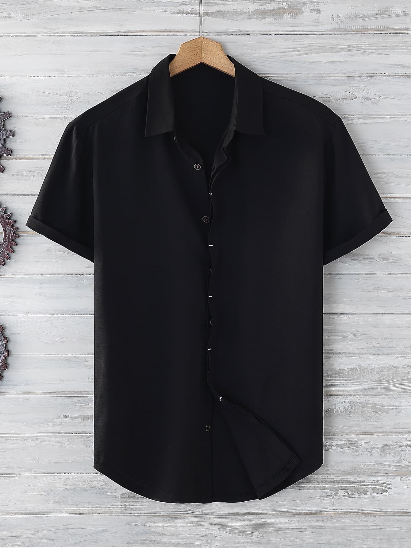 Manfinity Homme Men Button Up Curved Hem Shirt Button Up Shirt, Formal