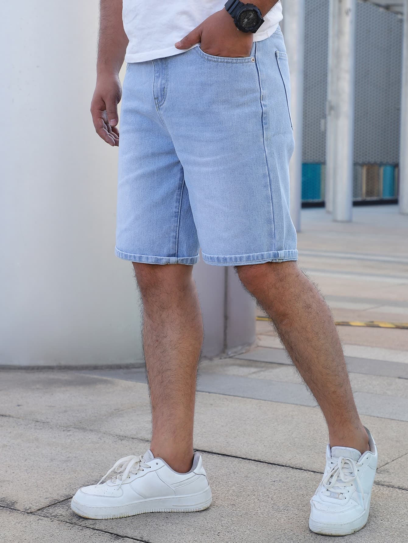 Men Slant Pockets Bermuda Denim Shorts Jorts
