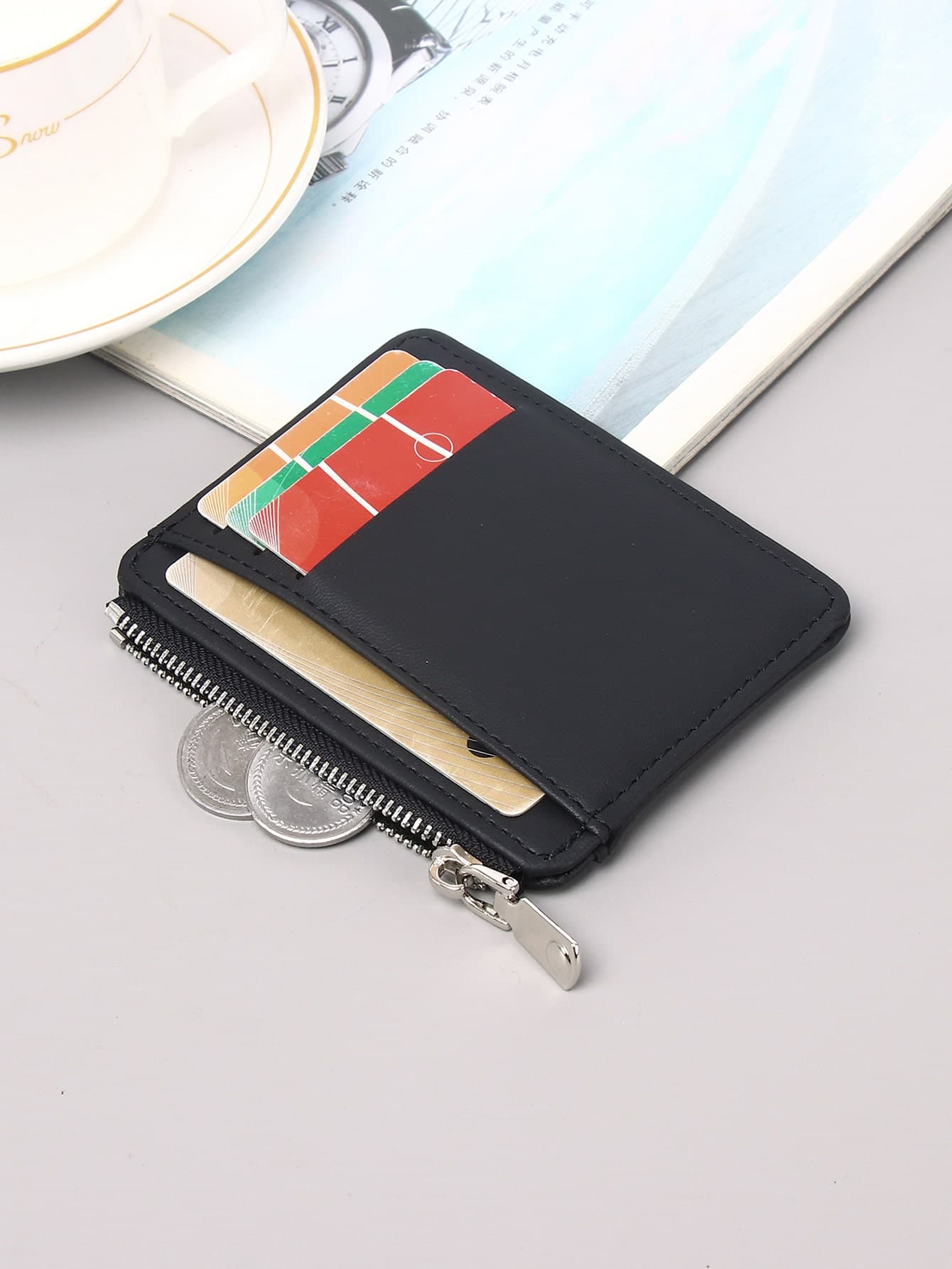 1pc PU Material Zipper Card Holder, Minimalist Business Style PU Card Case, Credit Card Wallet, Coin Purse