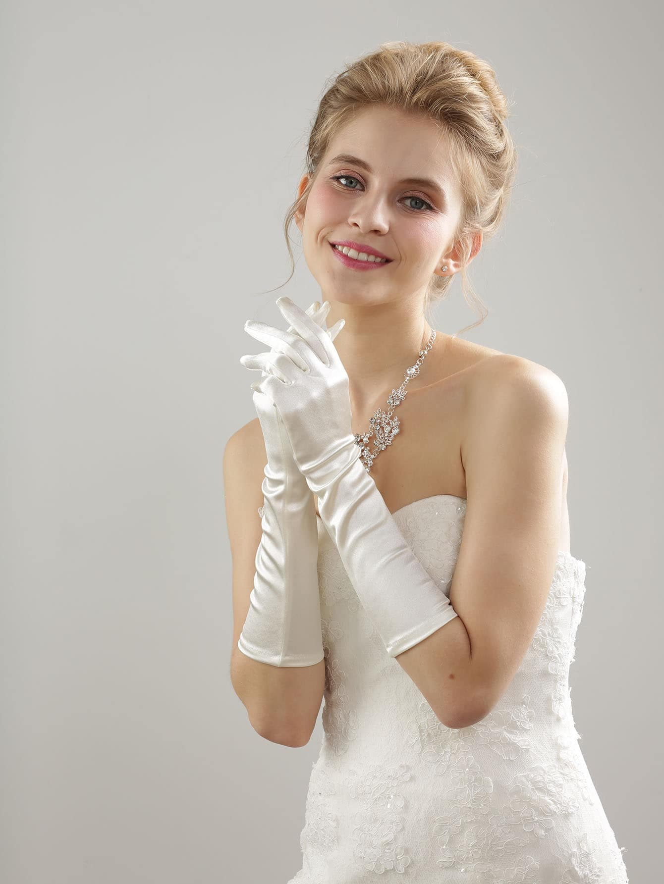 1 Pair Women's Plain Satin 38cm Length Formal Gloves, Suitable For Christmas, New Year's, Banquet, Wedding Autumn Accessories