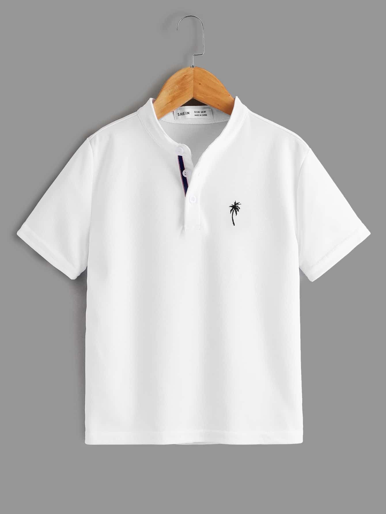 Tween Boy Coconut Tree Pattern Short Sleeve Polo Shirt, Casual Vacation Lightweight Summer