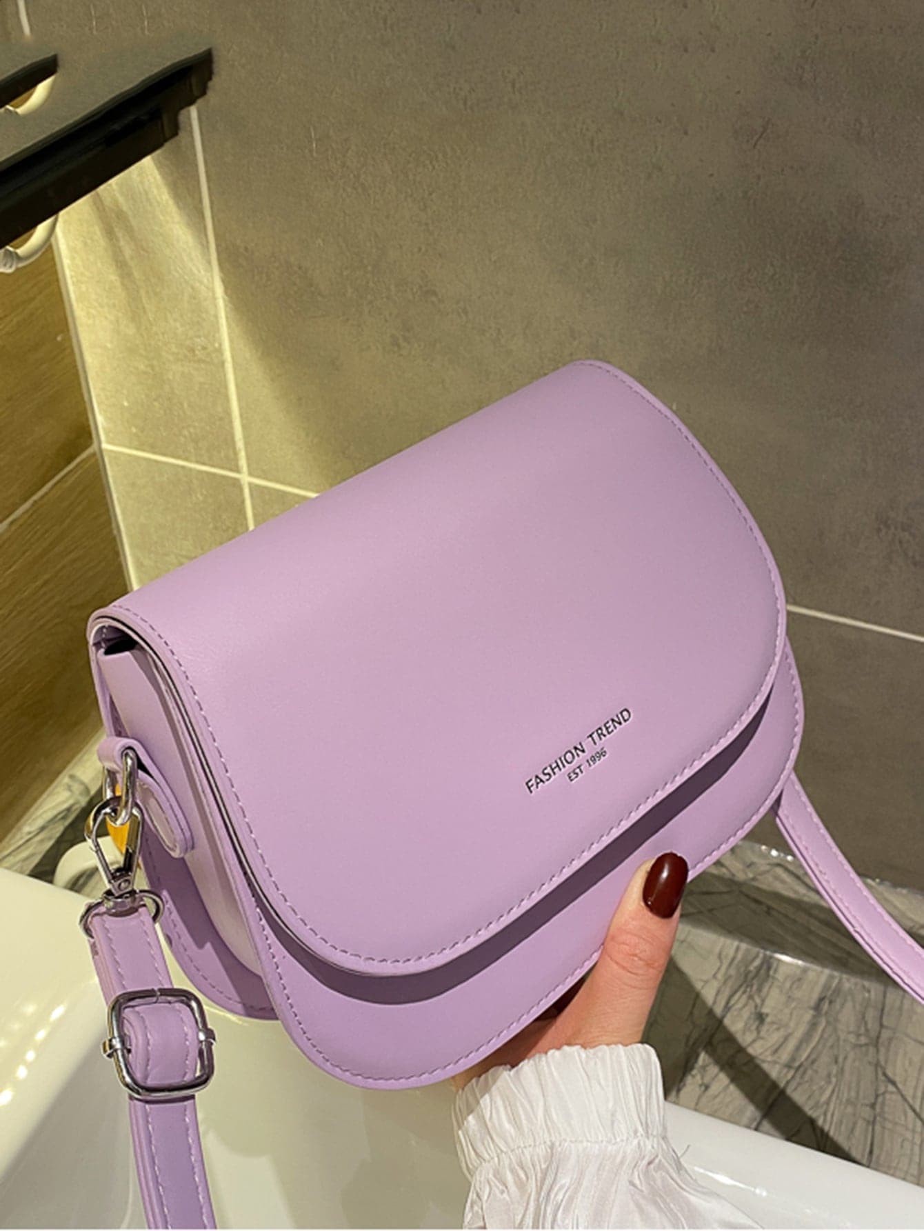 Yogodlns Mini Letter Graphic Flap Saddle Bag , Purple