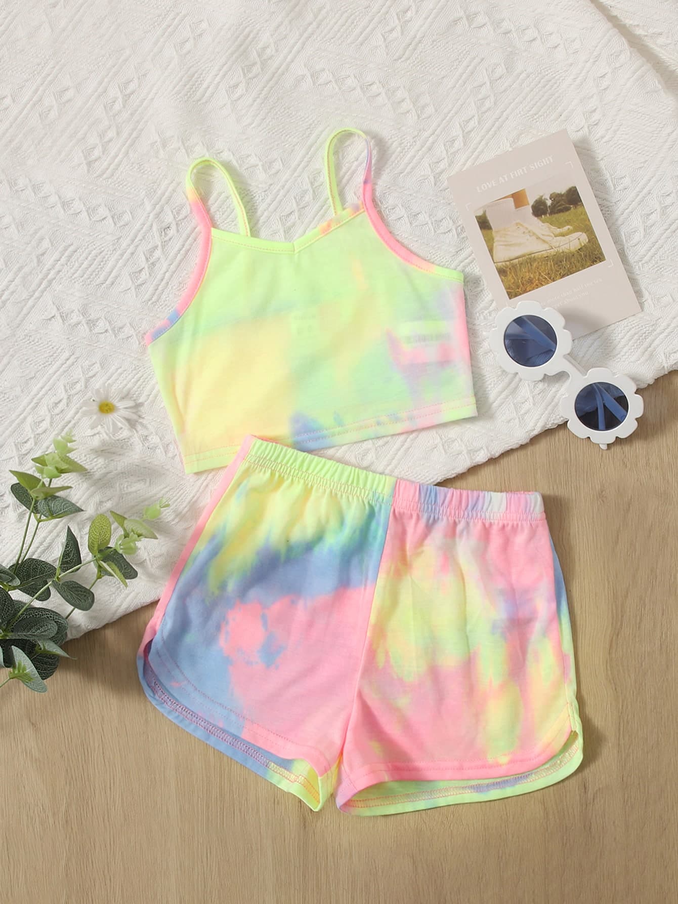 SHEIN Young Girl Tie Dye Cami Top & Dolphin Shorts