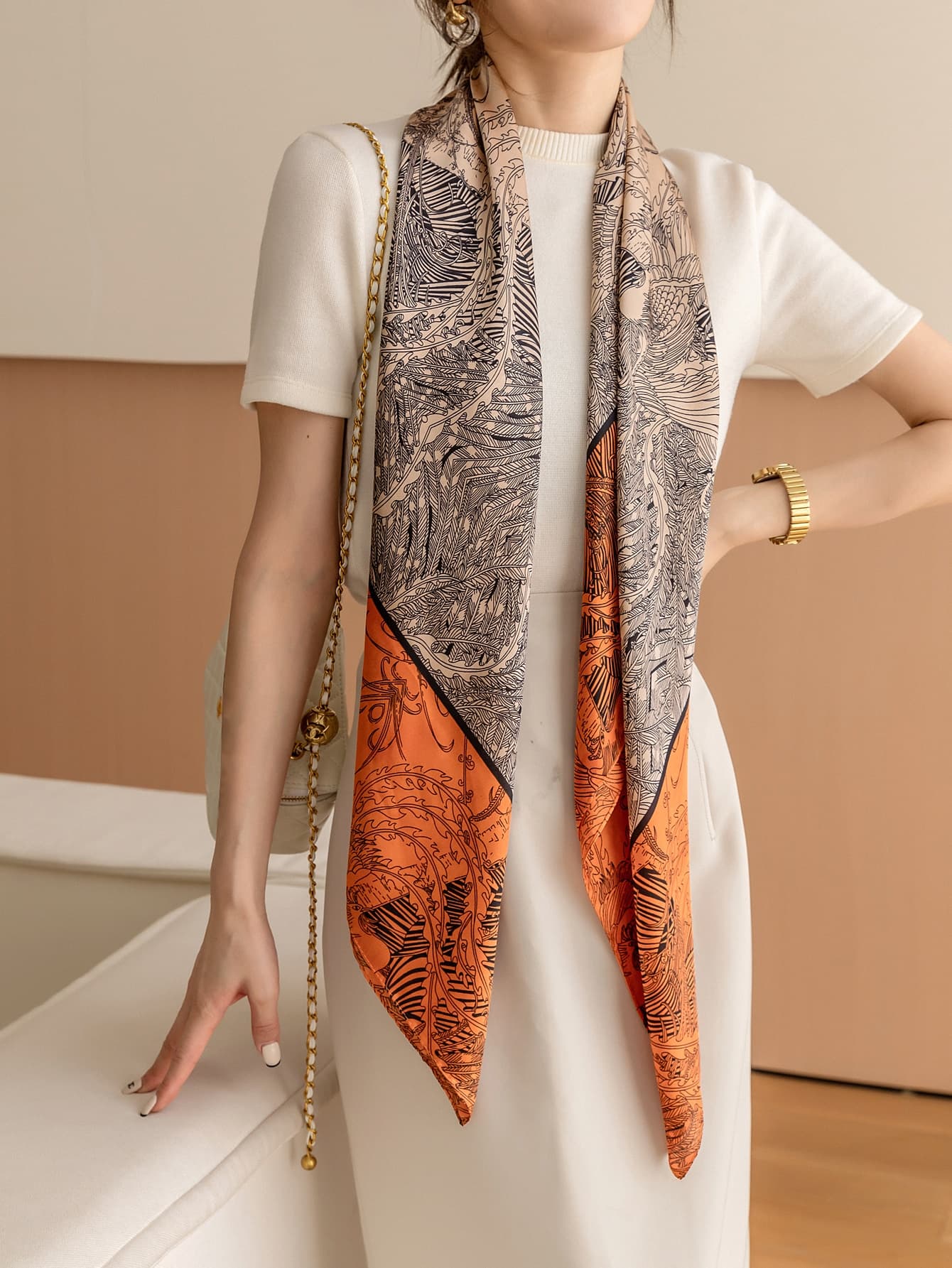 1pc 110cm Printed Silk Scarf Women Plus Size Square Scarf Women Bandana Stylish Design Scarf Bandana