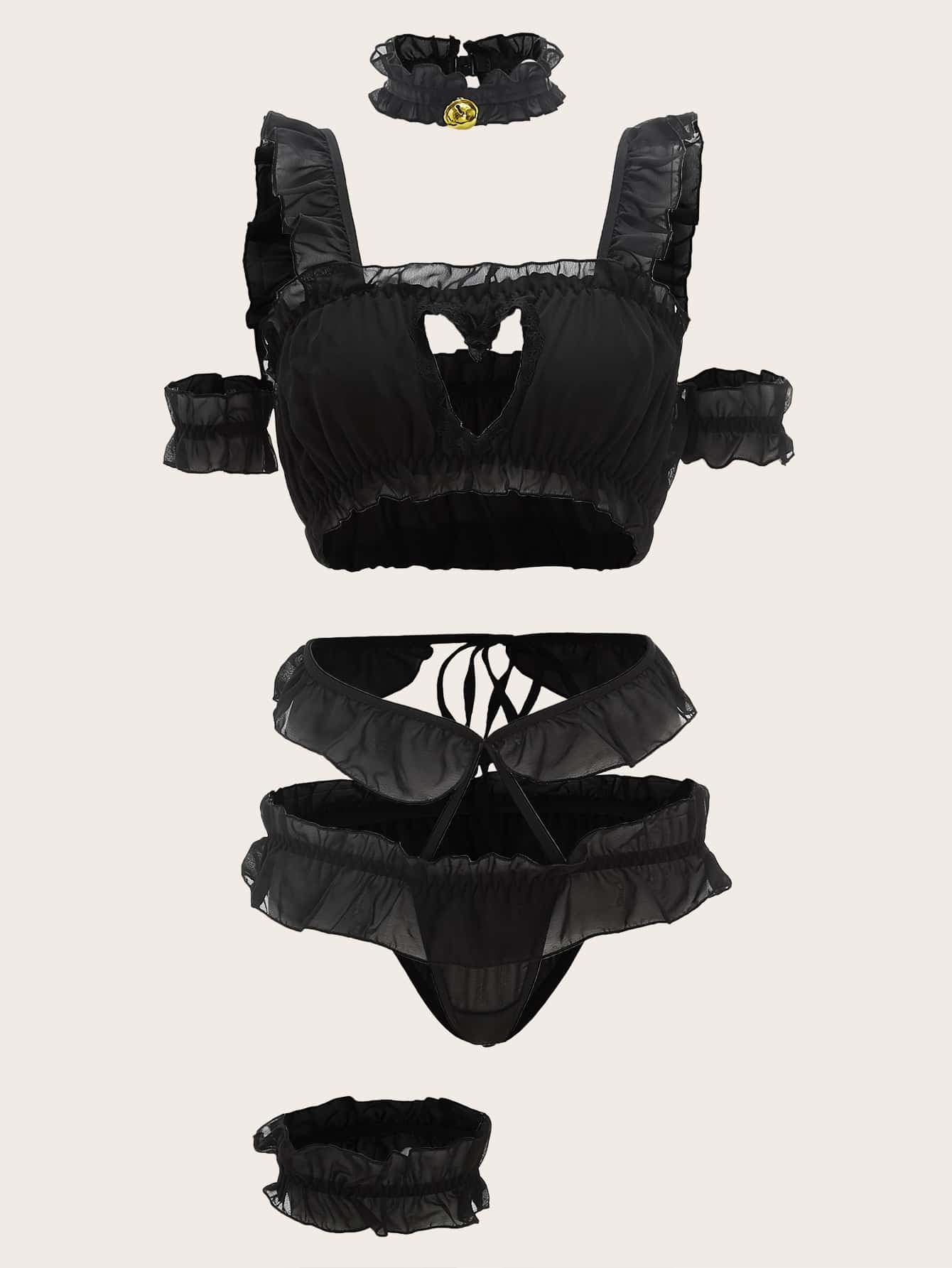 ROMWE Kawaii Cut Out Ruffle Trim Lingerie Set & Choker