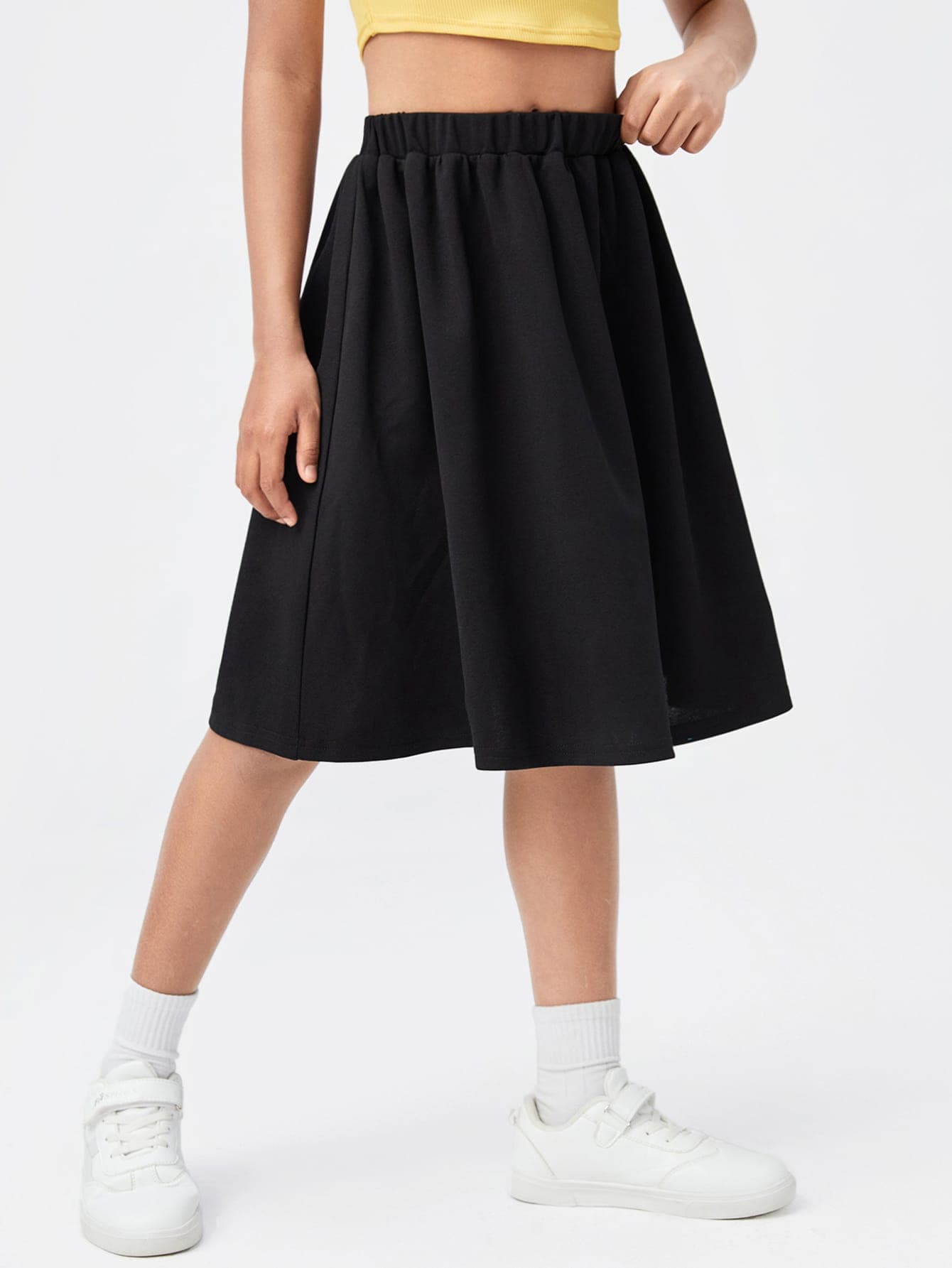 SHEIN Tween Girls Solid Color High Waist Casual Mini Skirt, Spring/Summer