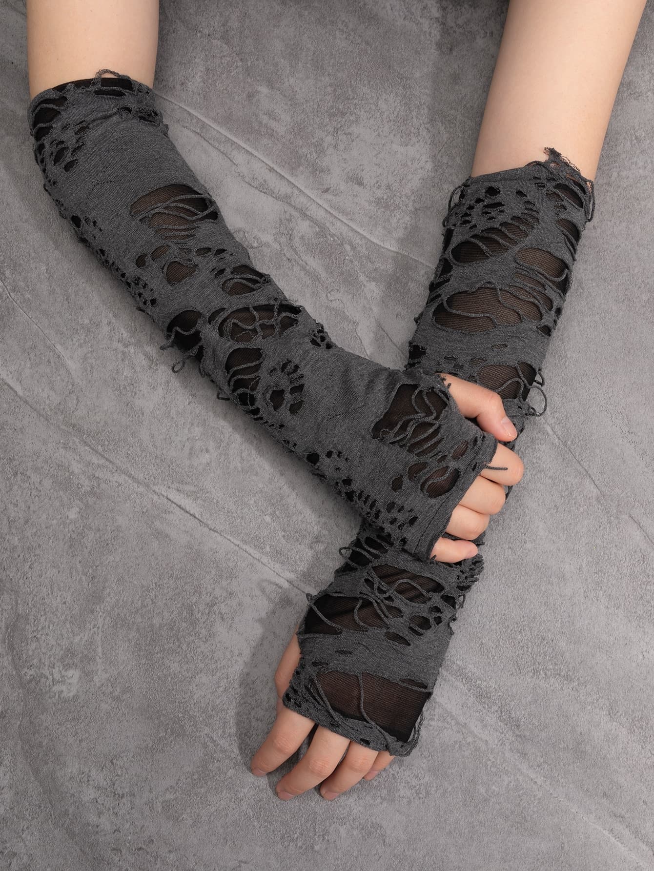 1pair Women's Distressed Long Fingerless Gloves For Everyday And Party Use Halloween Summer