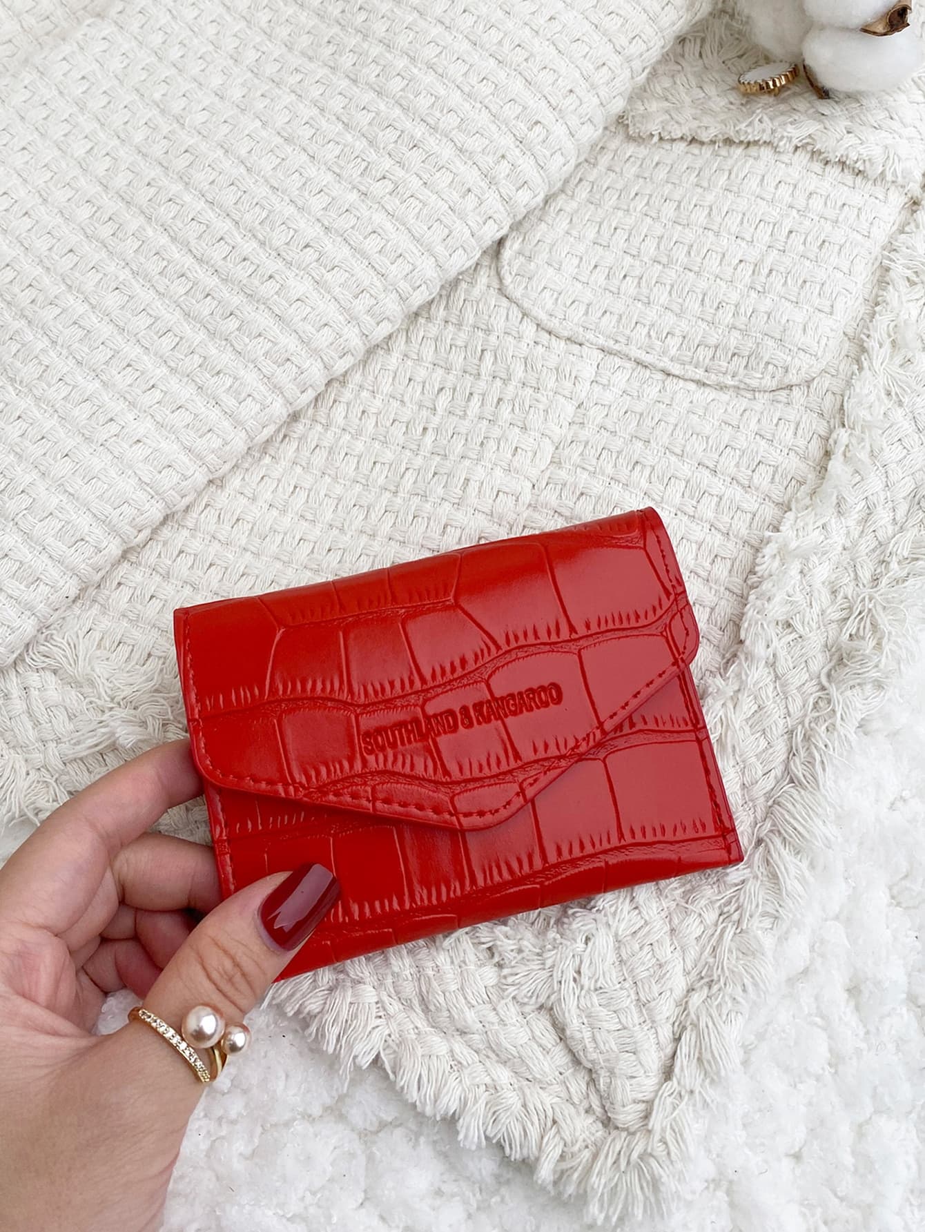 SOUTHLAND&KANGAROO Letter & Crocodile Embossed Snap Button Coin Lightweight Portable Card ID Card White-Collar Workers For Female For Holiday For Anniversary For Birthday Gift Accessories Gifts For Teachers Card Holder Wallet Business Card Holder Credit Card Holder Women For Women Wallet Mini Wallet Purse Wallet Card Wallet