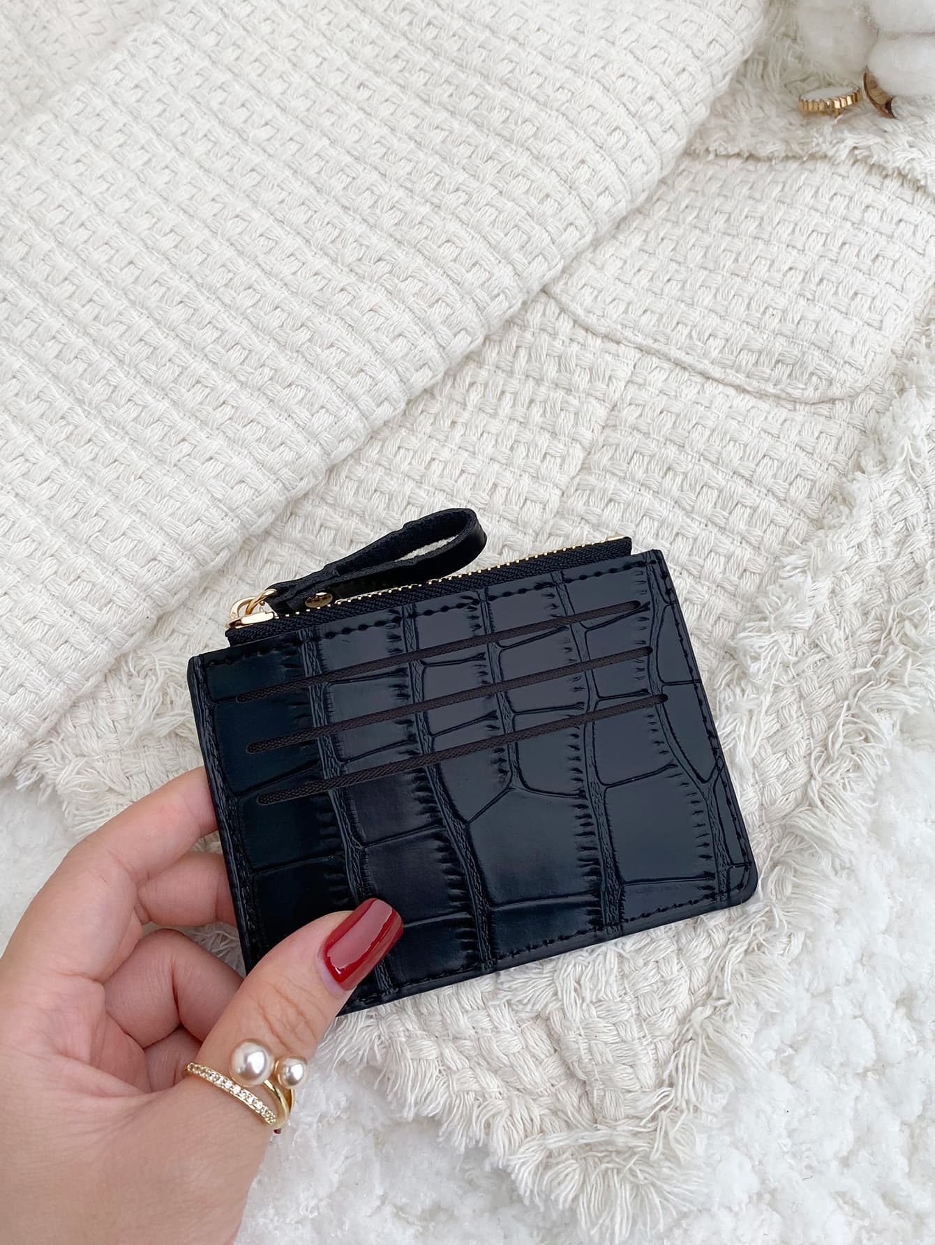 Stone Pattern Alligator Print PU Portable Zipper Ultra-Thin Malist Small 6-Card Pack Multi-Card Purse Fashion Short Wallet Simple Daily Use Crocodile School Supplies Teacher Gifts Back To School Card Holder Card Holder Wallet Business Card Holder Credit Card Holder Card Holder Women For Women Mini Wallet Card Wallet