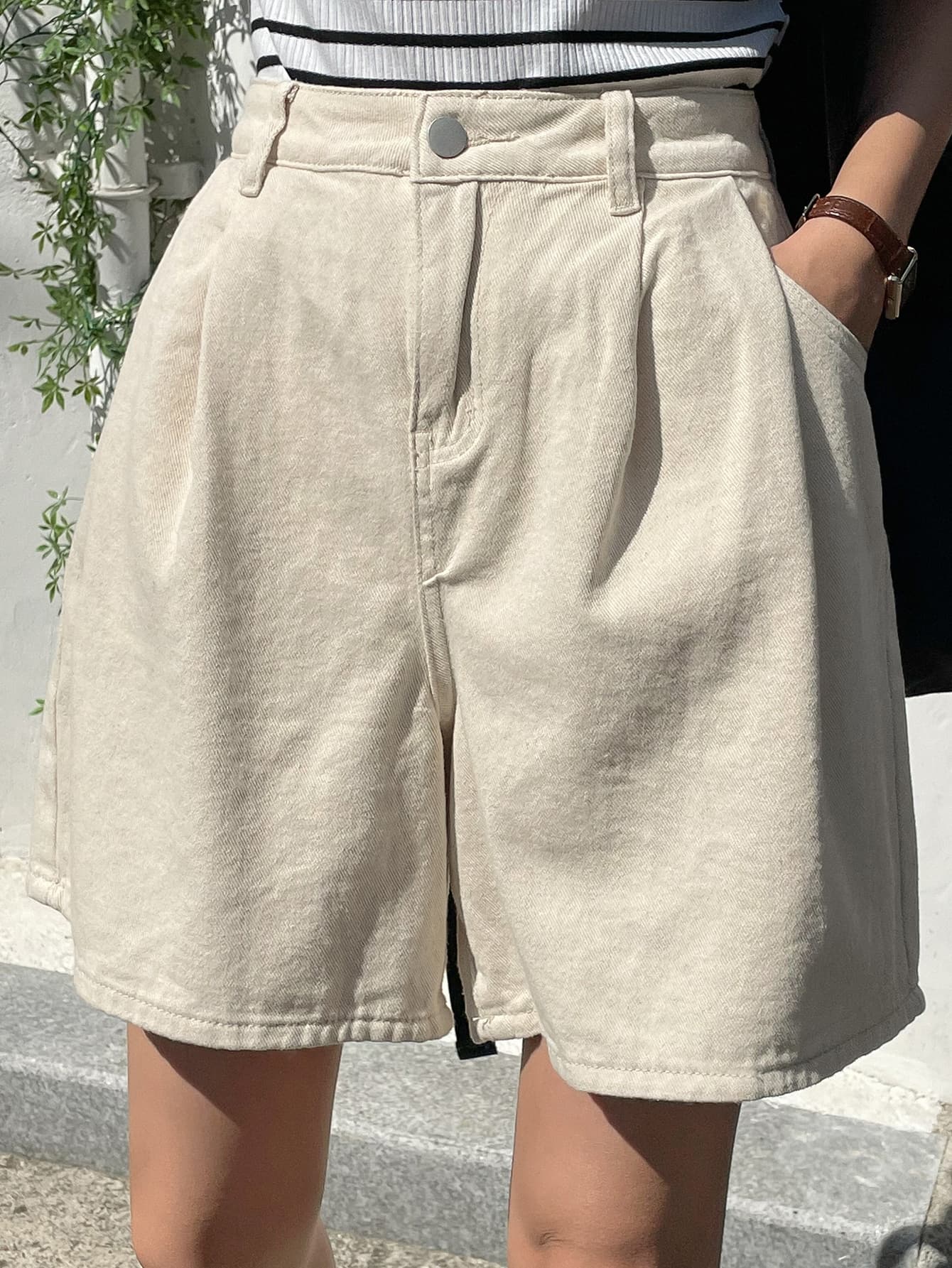 DAZY High Waist Plicated Detail Wide Leg Denim Shorts Jorts
