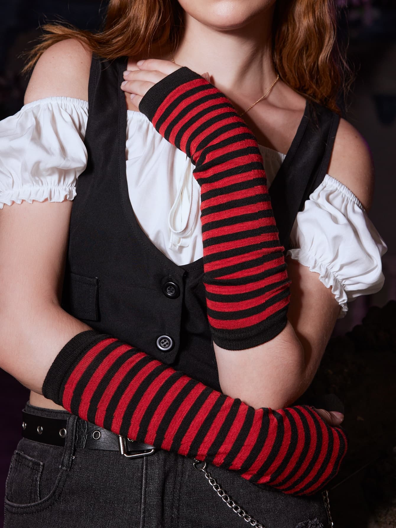 ROMWE Goth Striped Print Fingerless Glovesy2k