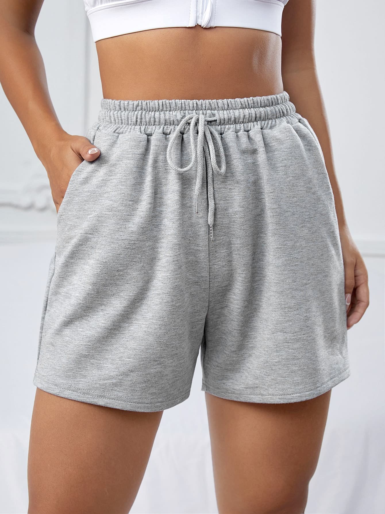 Eassivo Eassivo Drawstring Waist Sports Shorts Drawstring Shorts Sweater Shorts