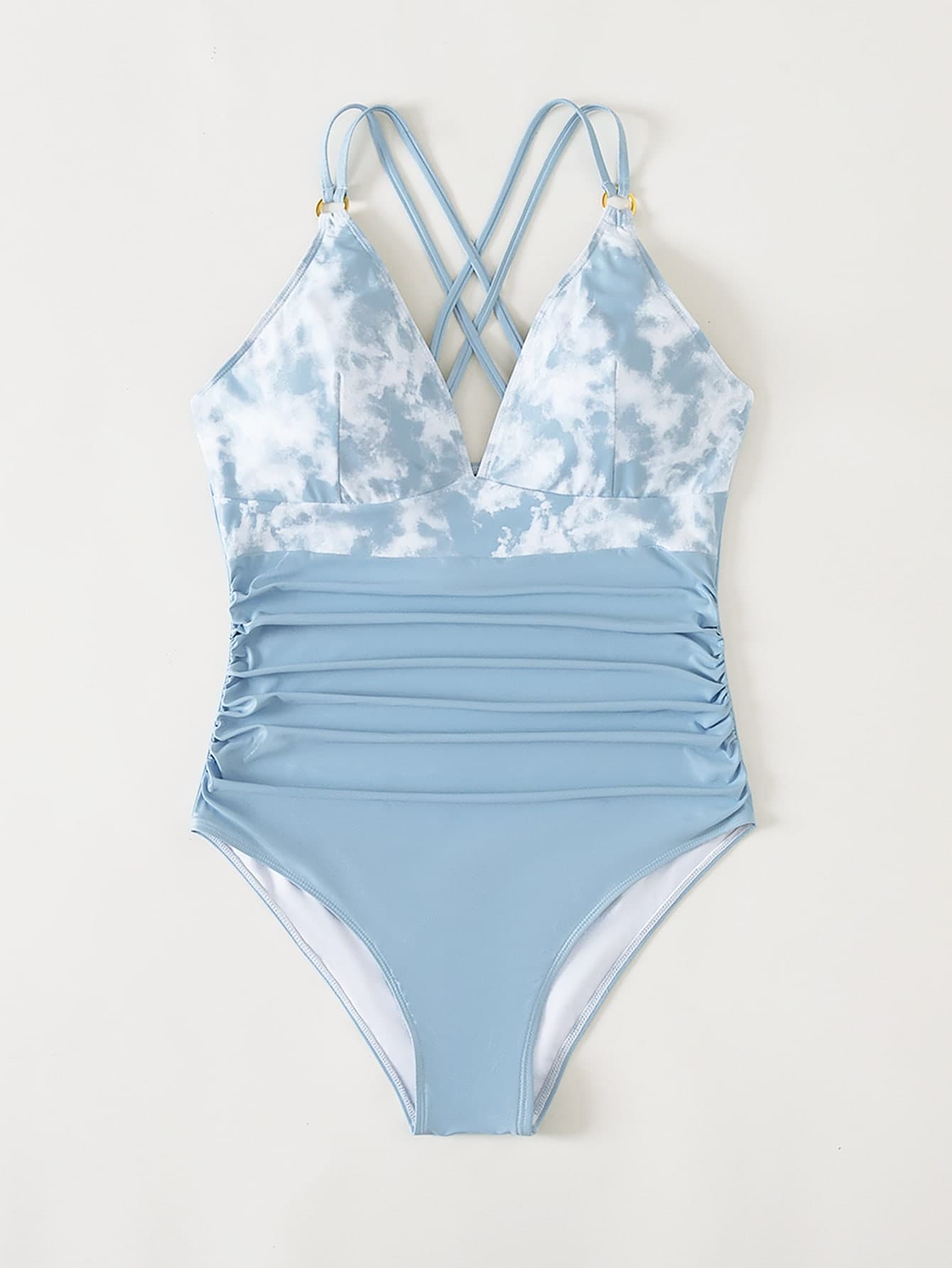 Swim Vcay Summer Beach Plus Tie Dye Ruched Criss Cross One Piece Swimsuit