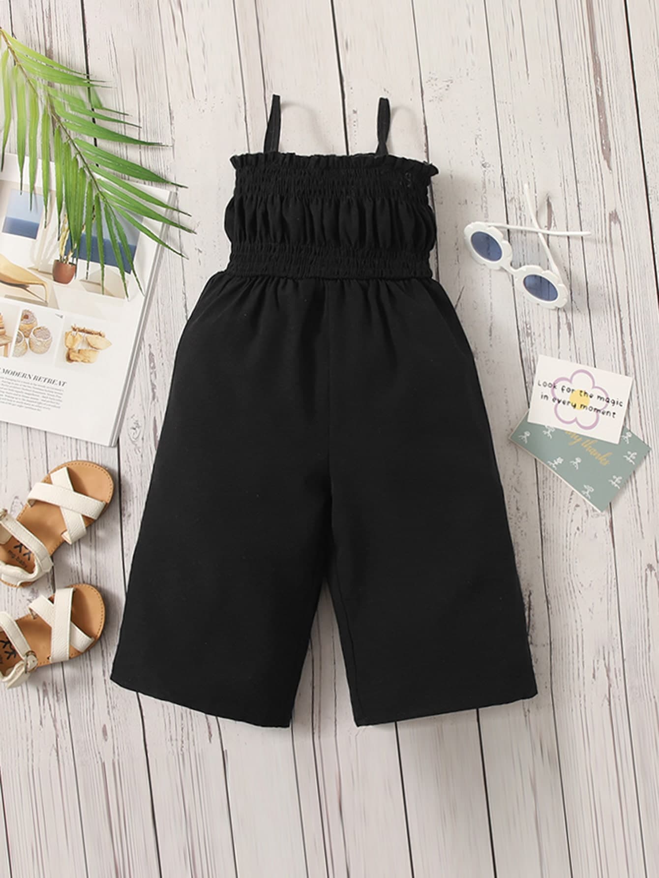 SHEIN Baby Girl Shirred Frill Trim Cami Jumpsuit