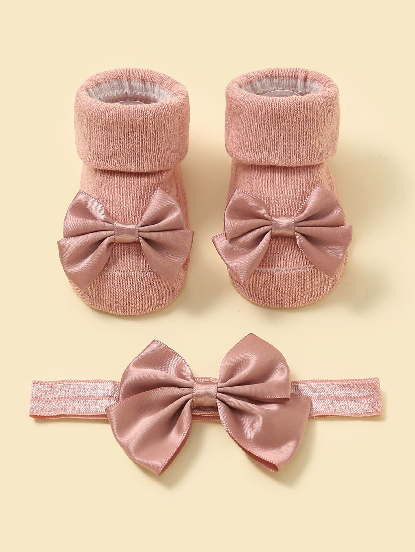 1pair Baby Bow Decor Socks & 1pc Headband