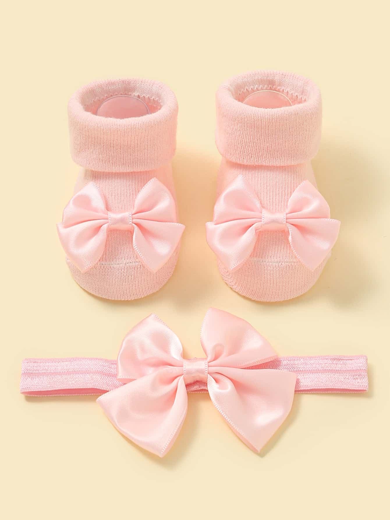 1pair Baby Bow Decor Socks & 1pc Headband