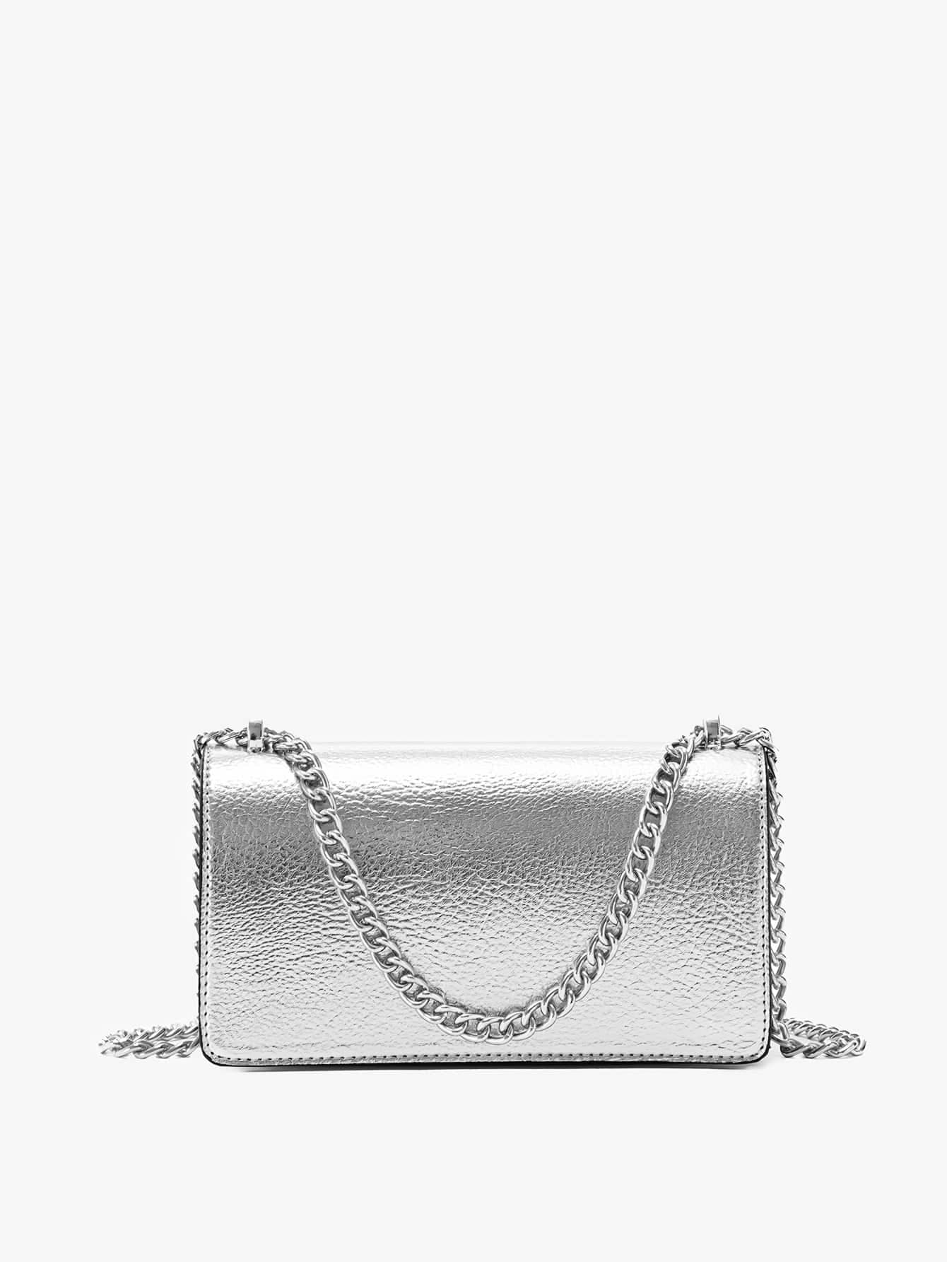 Lightweight,Business Casual Metallic Minimalist Chain Flap Square Bag For Teen Girls Women College Students,Rookies & White-Collar Workers Perfect For Office,College,Work,Business,Commute,Outdoors,Travel,Outings, Funky, Punk & Bag For Street Wear