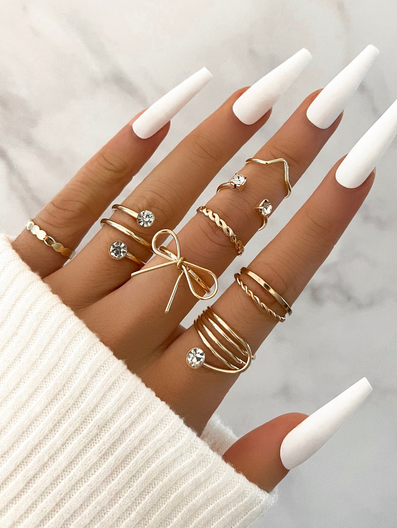 8pcs Bow & Rhinestone Decor Ring Valentines,Mom,Mother,Mother's Day,Gift
