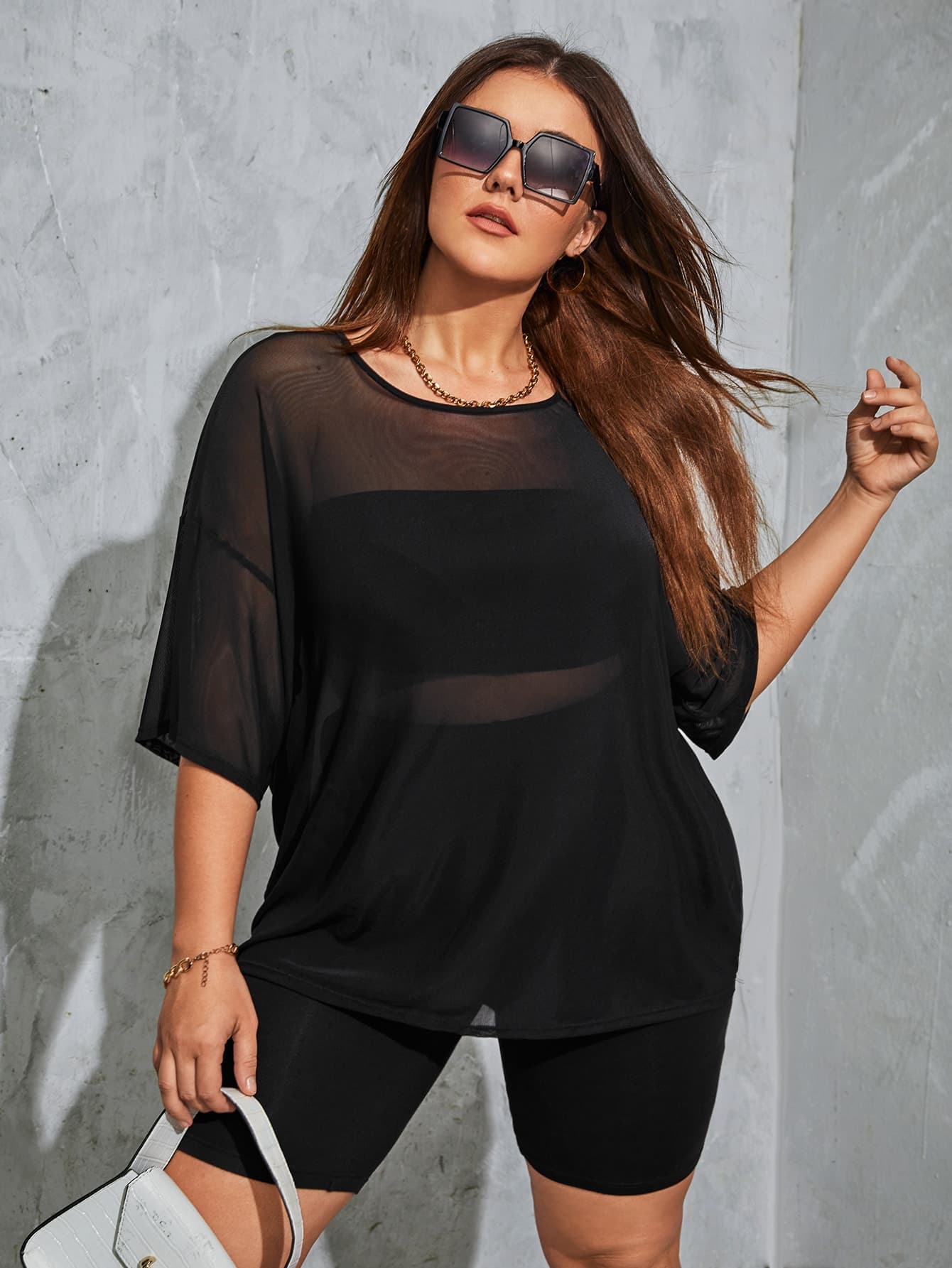 SHEIN EZwear Plus Drop Shoulder Top & Tube & Biker Shorts