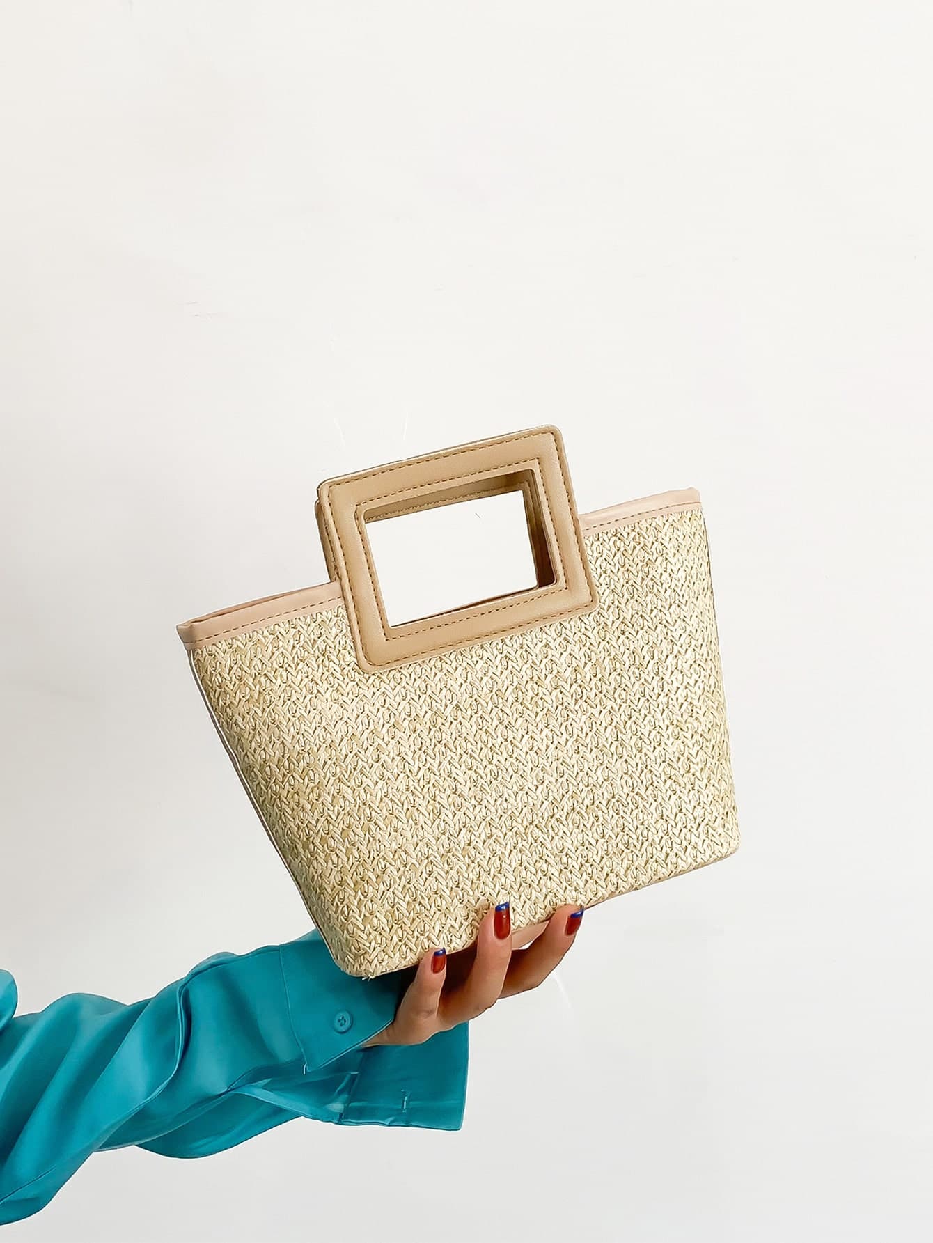 Casual Solid Color Contrast Binding Double Handle Straw Bag, For Women, Rookies & White-Collar Workers,For Lady,For Female Portable For Business/Commute/Work/Office,For Festivals/Vacation/Holiday,For Summer,Gift Bag, Eye-Catching Beach Bag Summer, Summer Straw Beach Bag For Women, Hottest Beach Bags For Women, Fashion Summer Vacation Bag, Beach Essentials Women Bags For Vacation & Holiday, Vacation Essentials, Perfect For Summer, Vacation & Beach, Newest Holiday Bag, Cream Bag