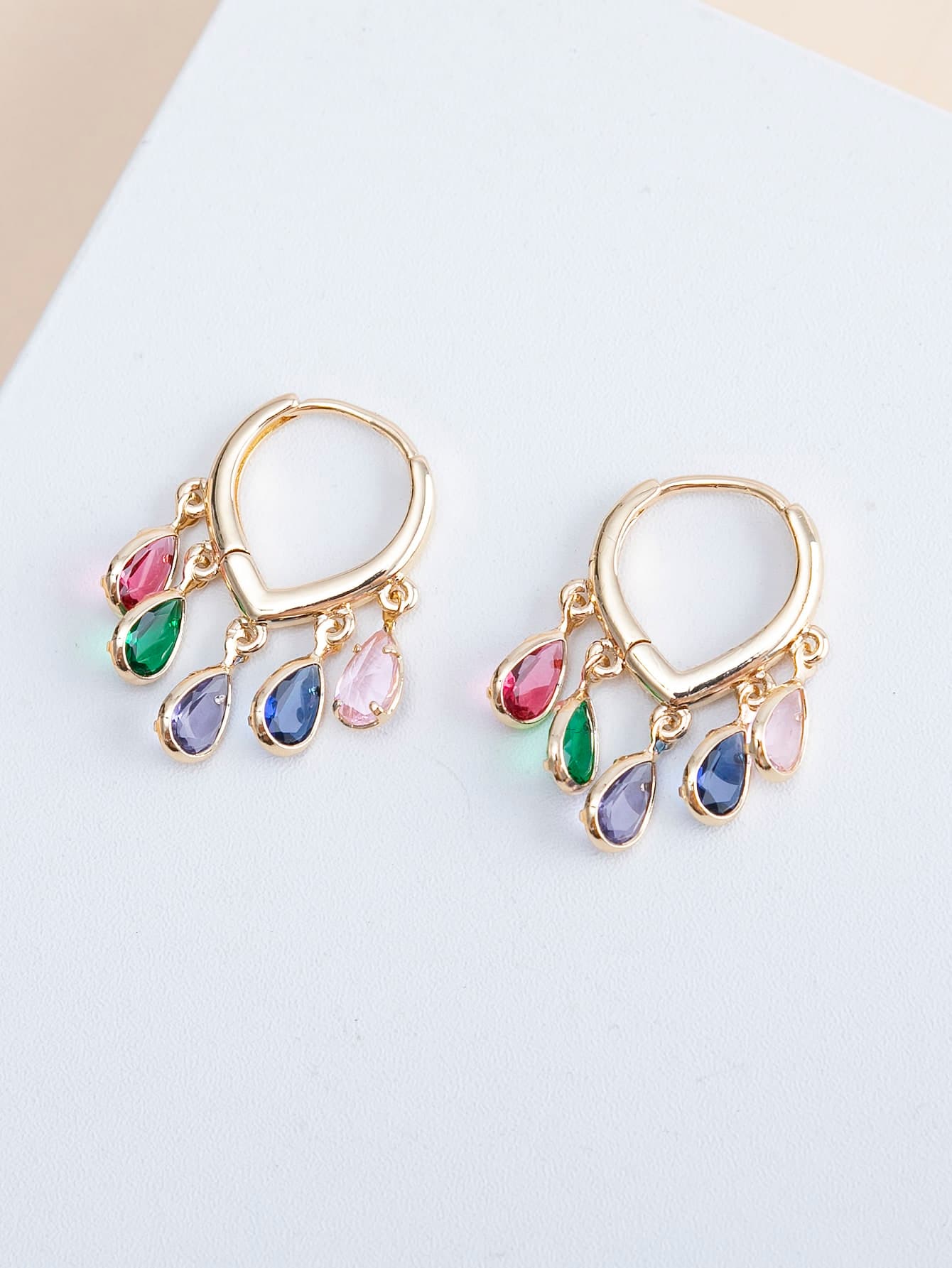 1 Pair Fashionable High-End Luxury Shiny Elegant Sweet Versatile High-Quality Gold, Silver, Pink, Colorful, Peach, Water Drop, Heart-Shaped Multi-Zirconia Small Hoop Earrings, Suitable For Women's Daily Wear, Weddings, Galas, Parties, Gifts For Friends