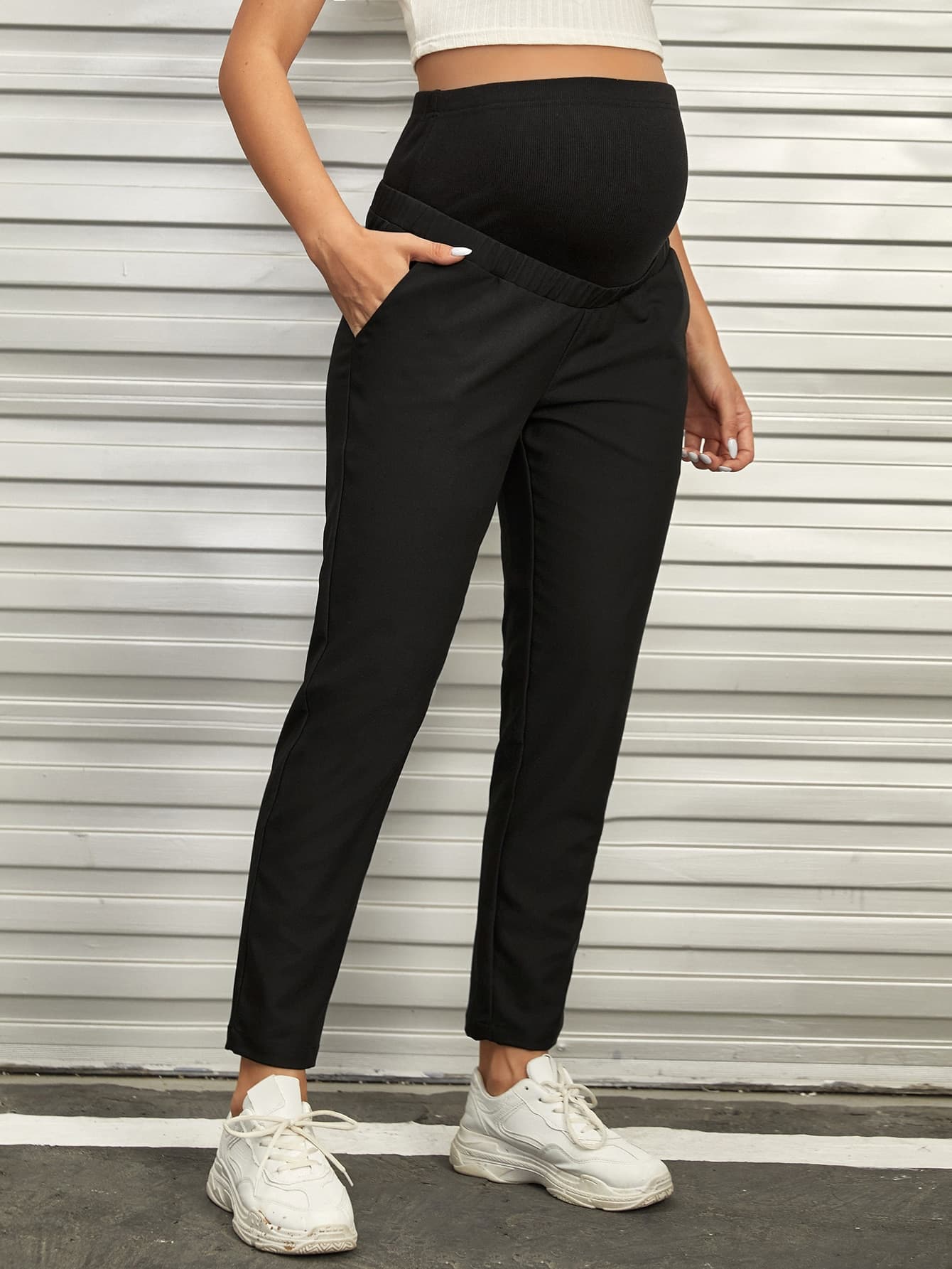 SHEIN Maternity Wide Waistband Slant Pocket Pants World Cup Fall