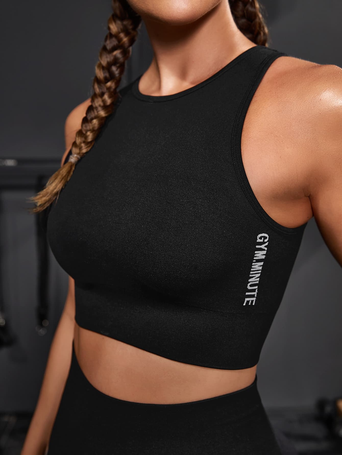 Powerista Black And White Letter Graphic Crop Sports Tank Top,Summer Gym Athleisure Workout Tops Fitted Shirt,Comfy Running Padel Tennis Pickleball