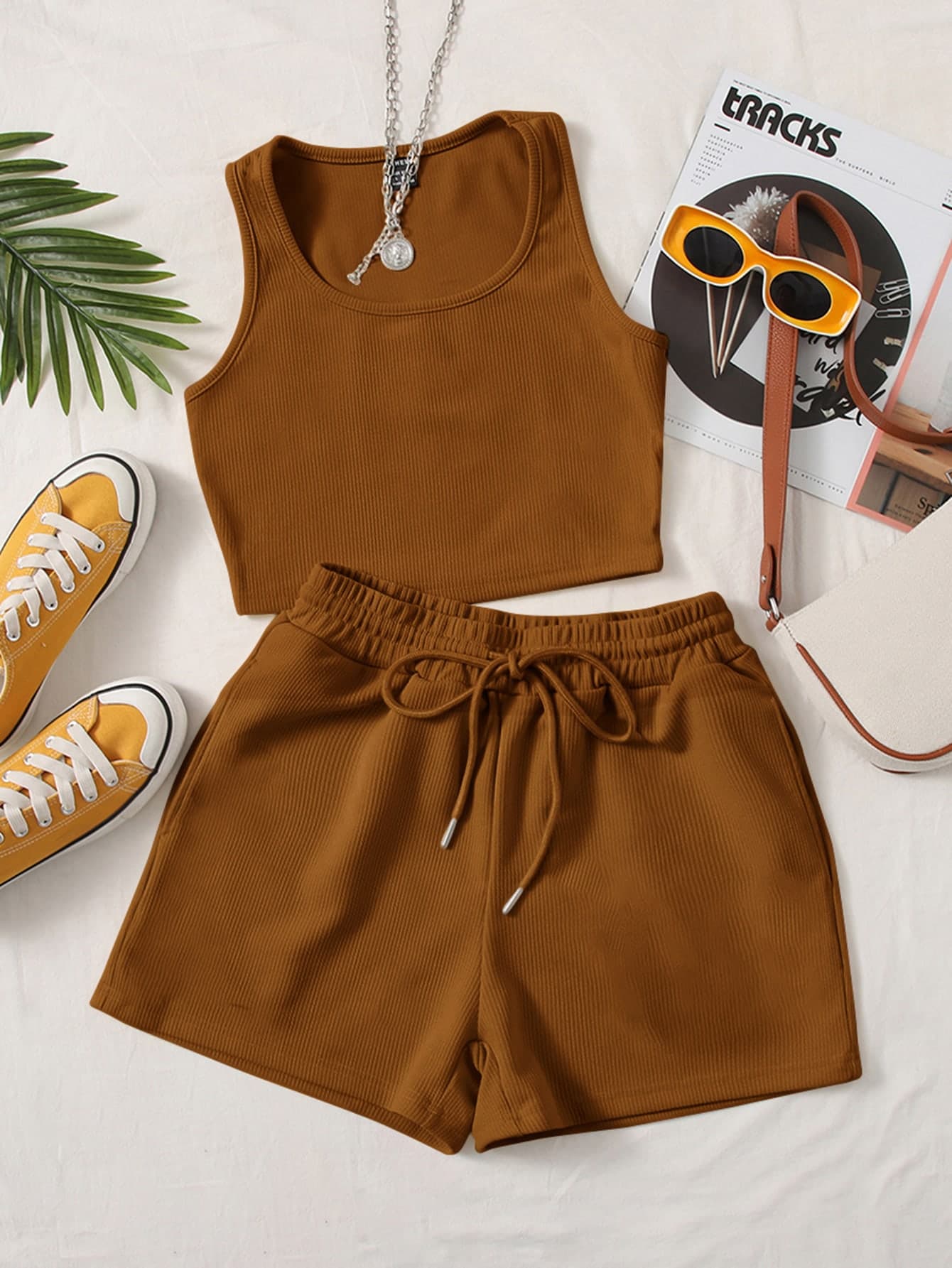 SHEIN EZwear Scoop Neck Tank Top and Track Shorts