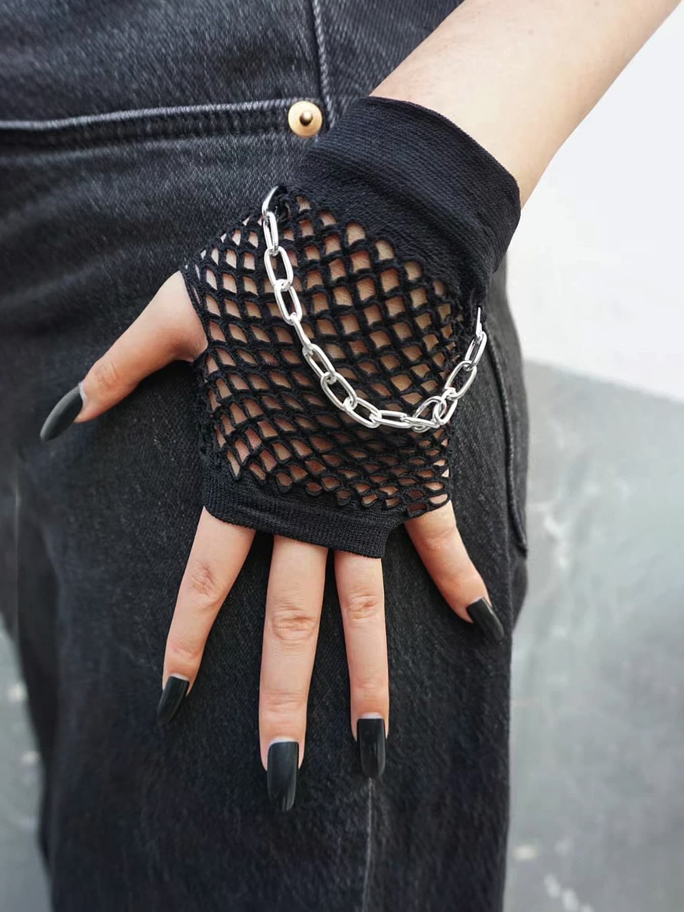 Street Chain Decor Fishnet Gloves Halloween Summer
