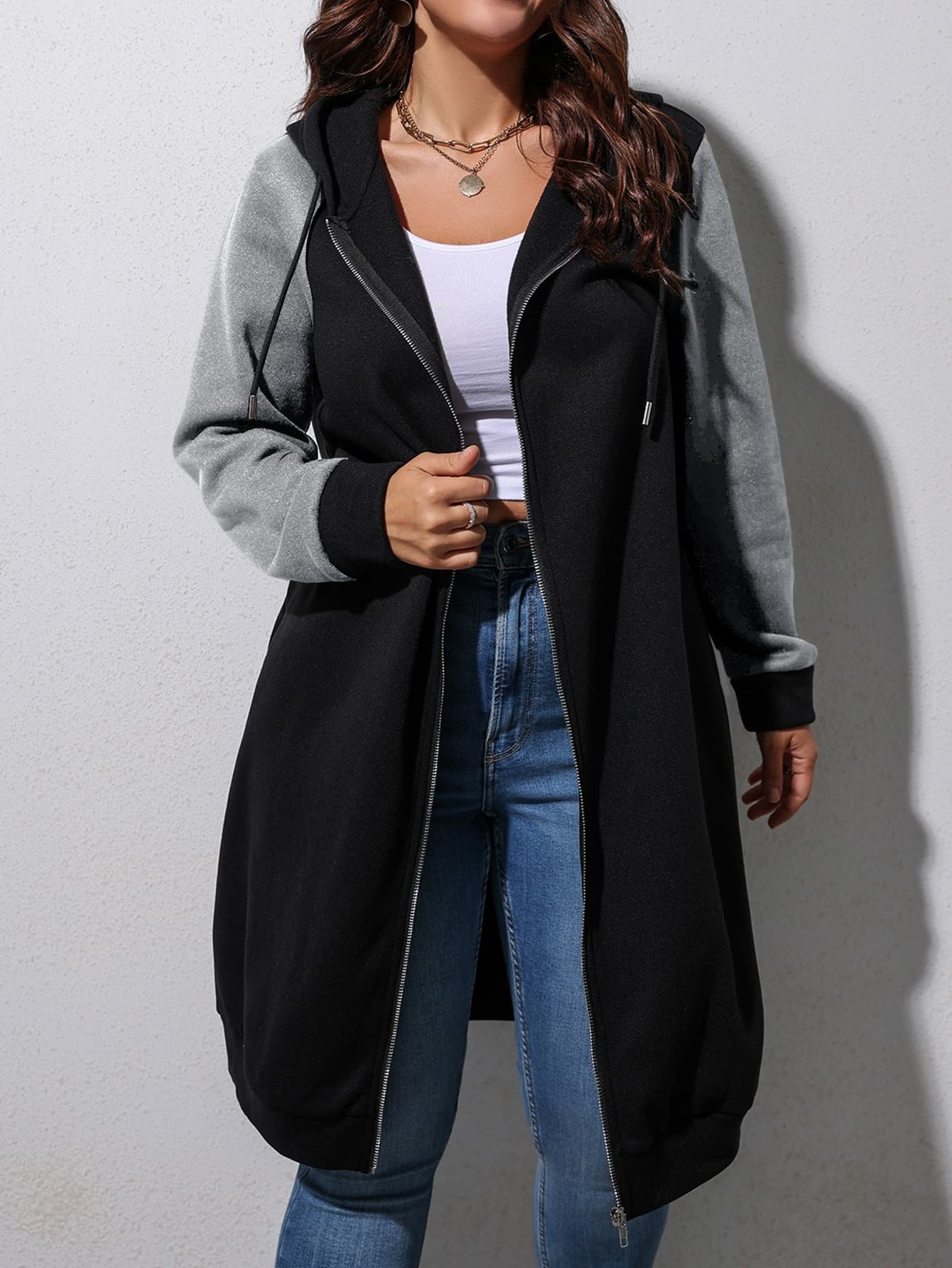 Calvaya Plus Size Colorblock Raglan Sleeve Drawstring Zipper Sweatshirt Graduation,Teacher,Back To School Pullover Fall Winter Autumn