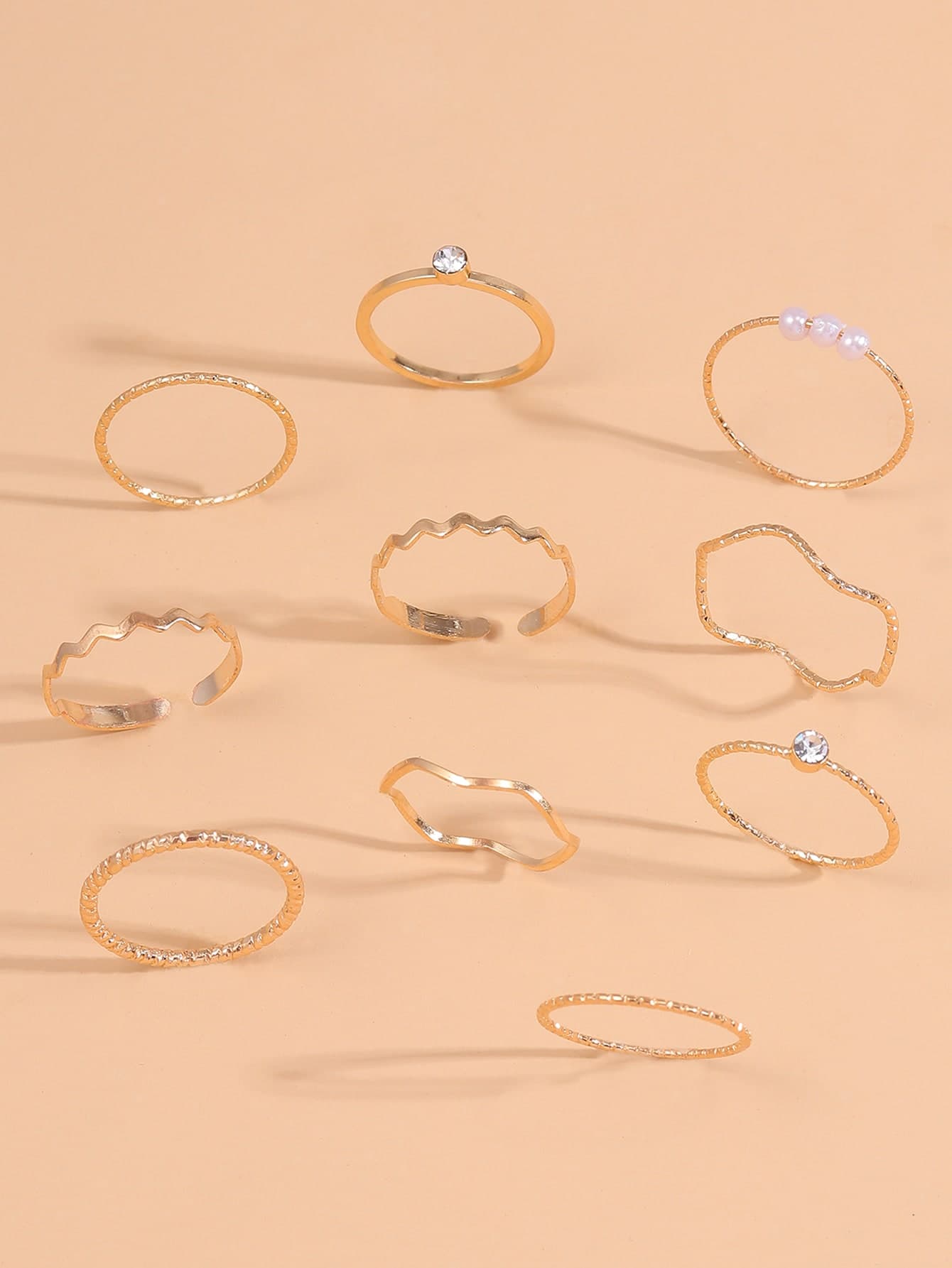 10pcs Rhinestone & Faux Pearl Decor Ring