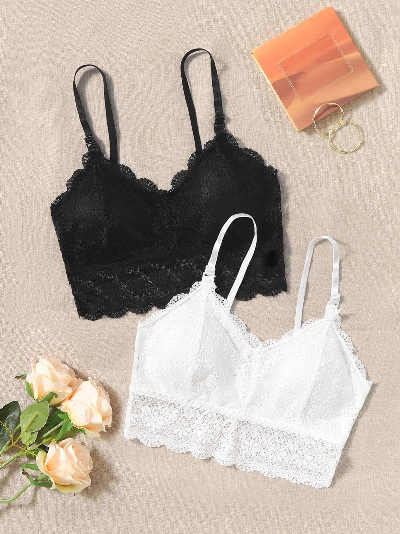 Moonlight&Mama Maternity 2packs Floral Lace Wireless Bralette Lingerie For Mother
