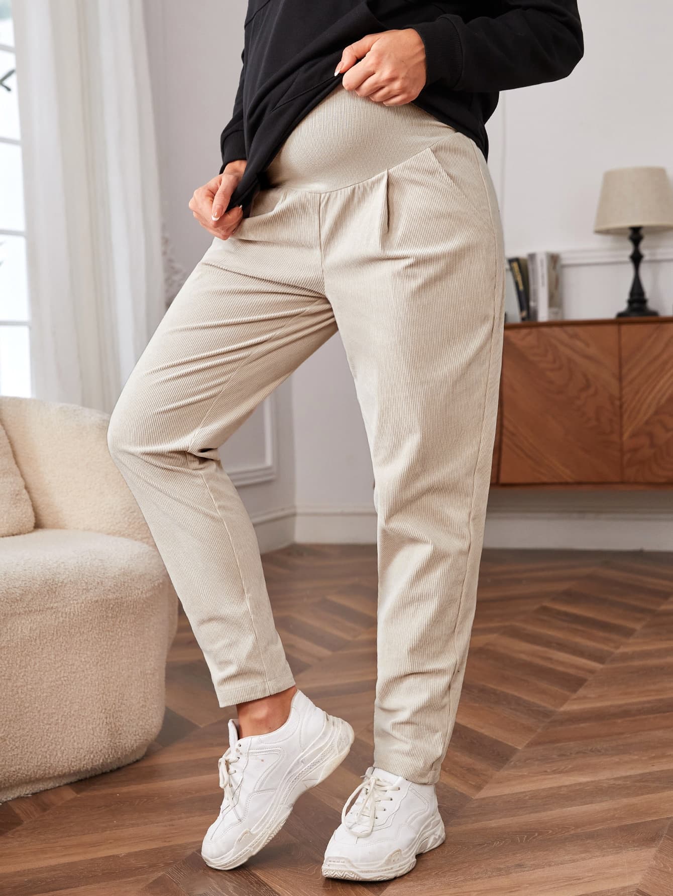 SHEIN Maternity Fold Pleated Solid Pants Fall