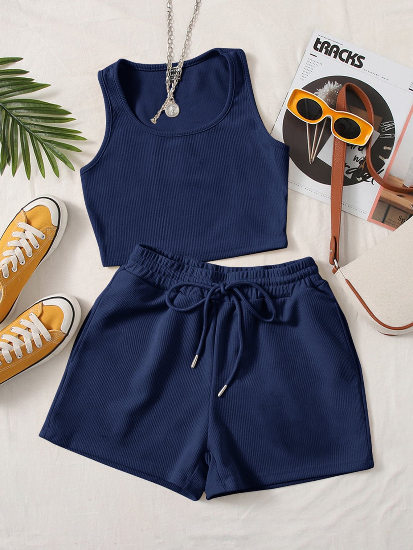 SHEIN EZwear Scoop Neck Tank Top and Track Shorts