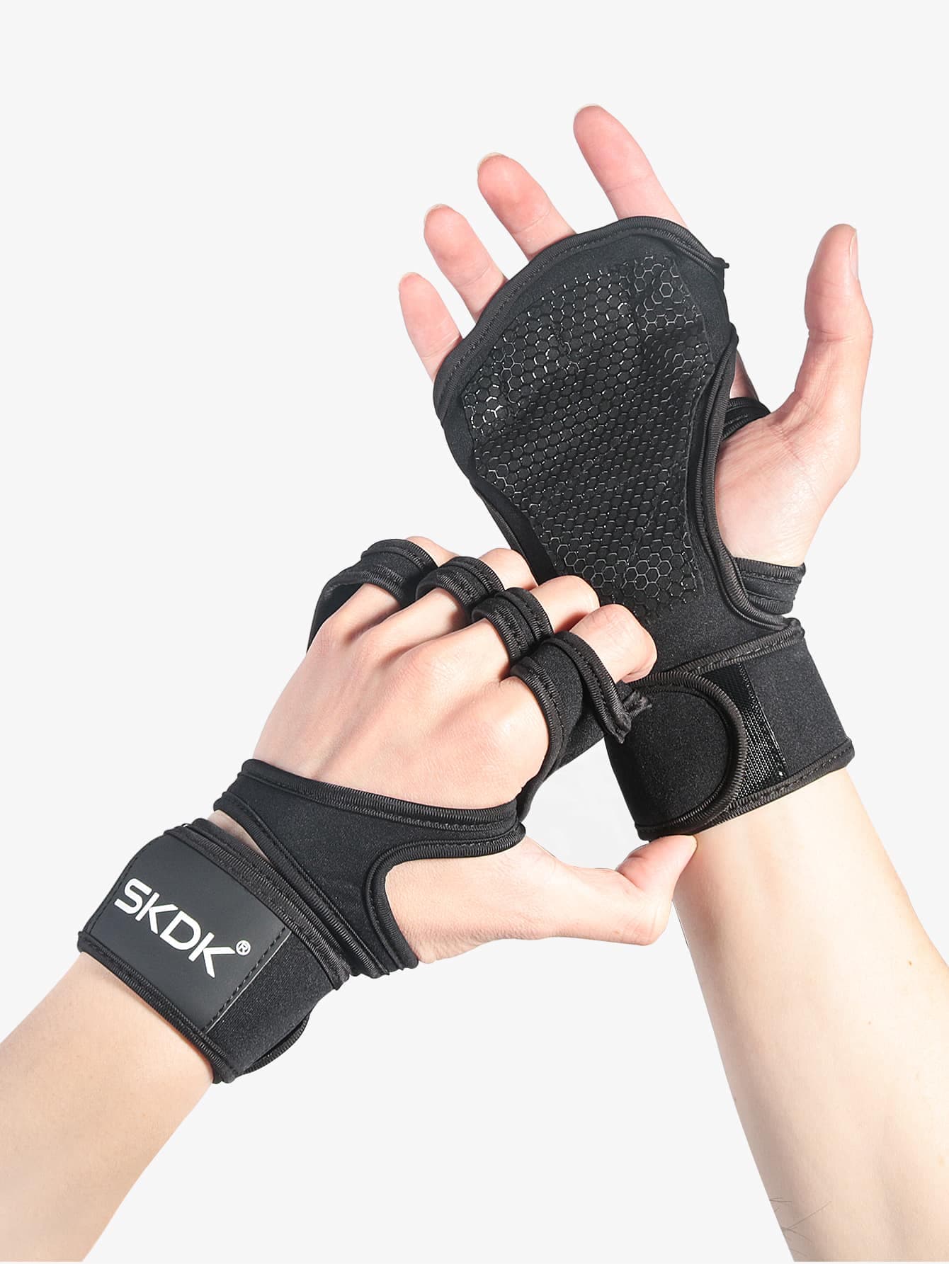 SKDK 1 Pair Ventilated Weight Lifting Workout Gloves For Men Women, Built-In Wrist Wraps And Non-Slip Palm Silicone Exercise Gym Gloves For Cross Training Powerlifting.