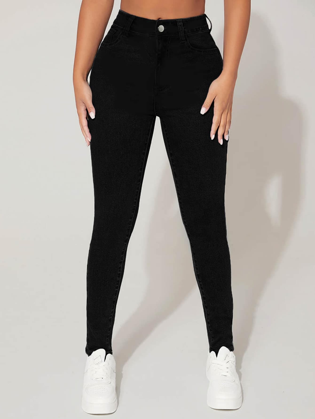 SHEIN PETITE High Waist Skinny Jeans ,Petite Women