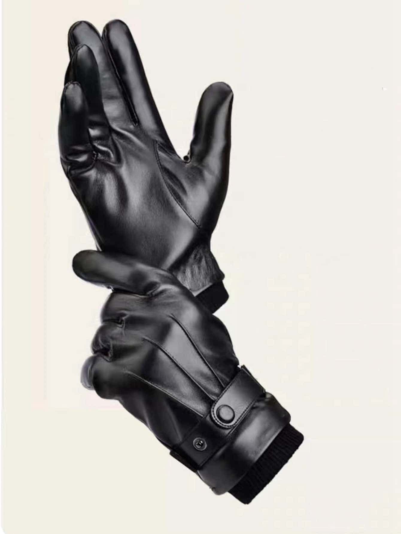 1 Pair Men's Faux Leather Gloves, Thermal Lined, Windproof, Waterproof, Warm Winter Gloves For Cycling, Driving, Outdoor Activities